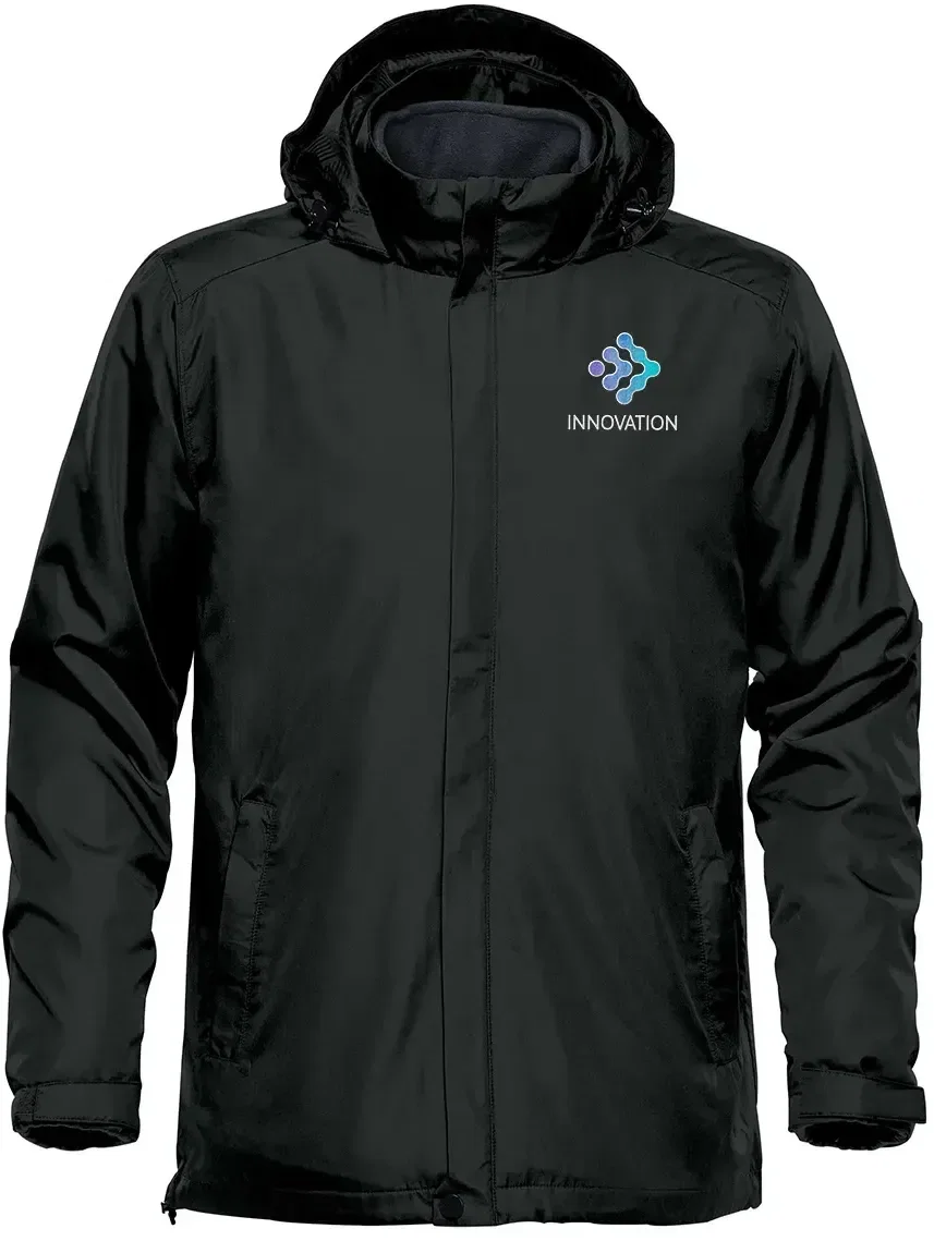 Three-in-one jacket shown with the outer shell zipped closed