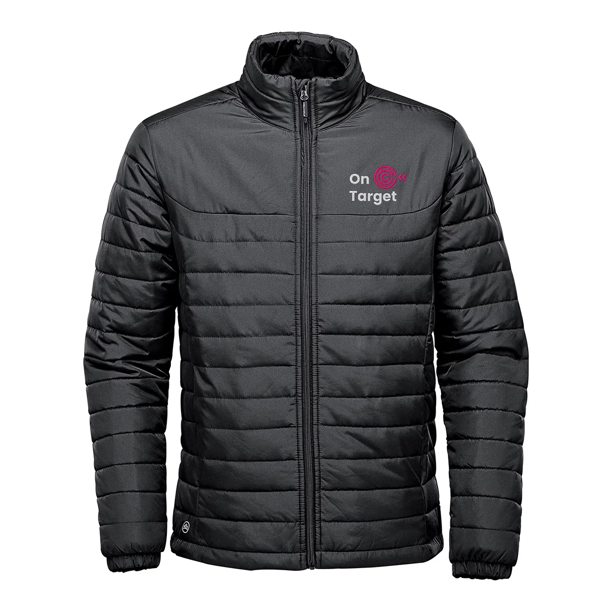 Quilted jacket with stitched channels running across the body