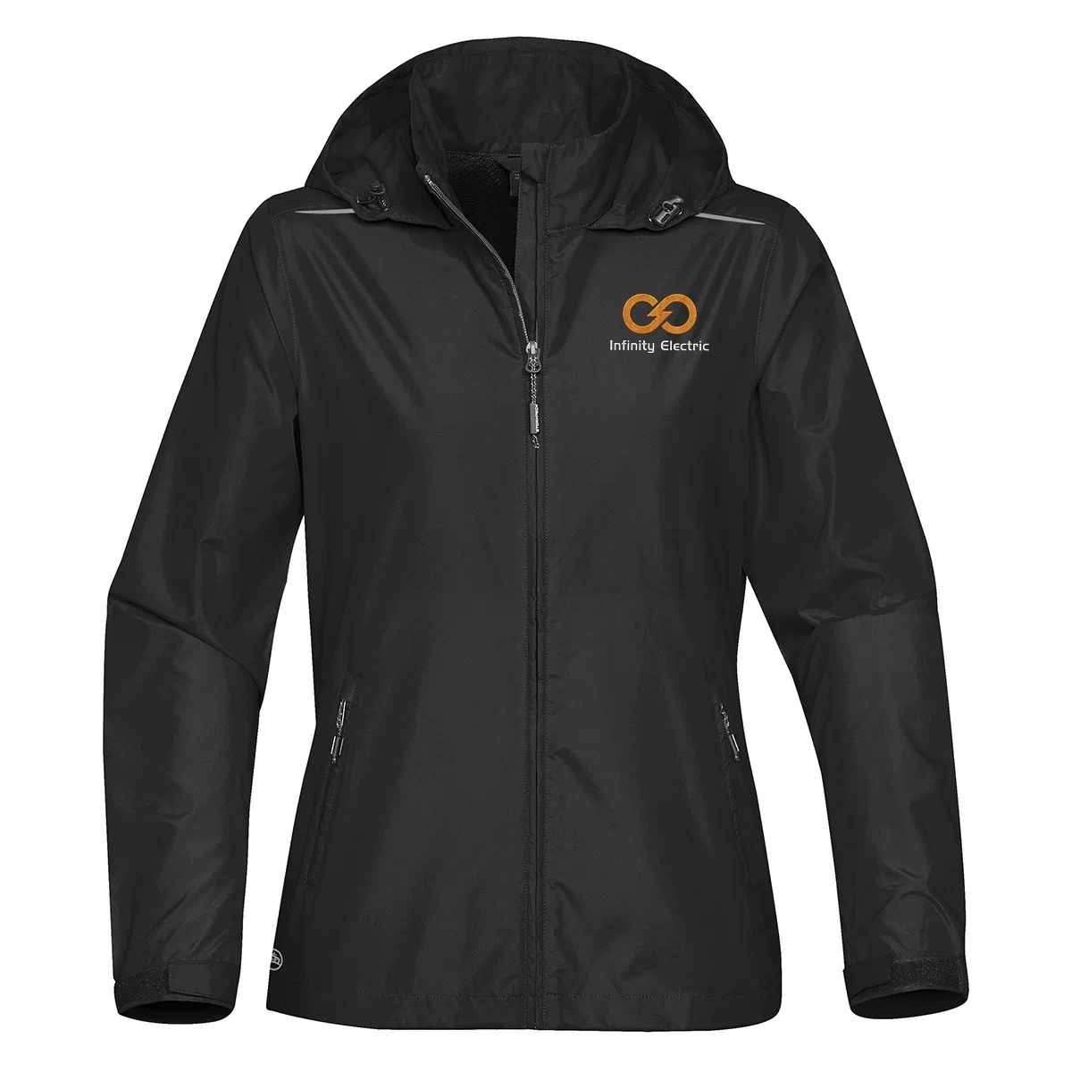 Men's performance shell jacket shown zipped from the front