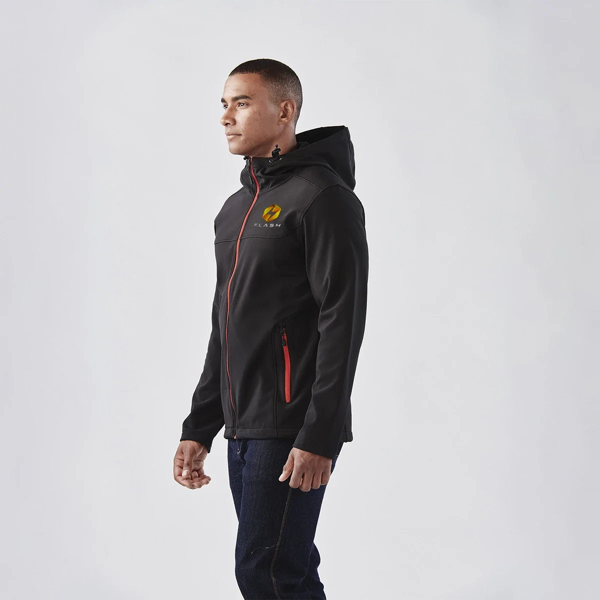 Stormtech Orbiter Softshell Hoody — Men's & Standard being worn