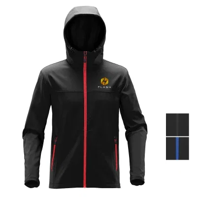Back view of the softshell top and its hood