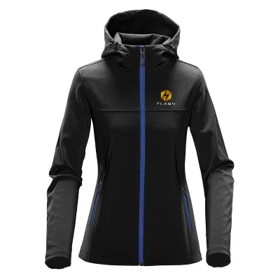 Hooded jacket shown zipped closed and viewed from the front