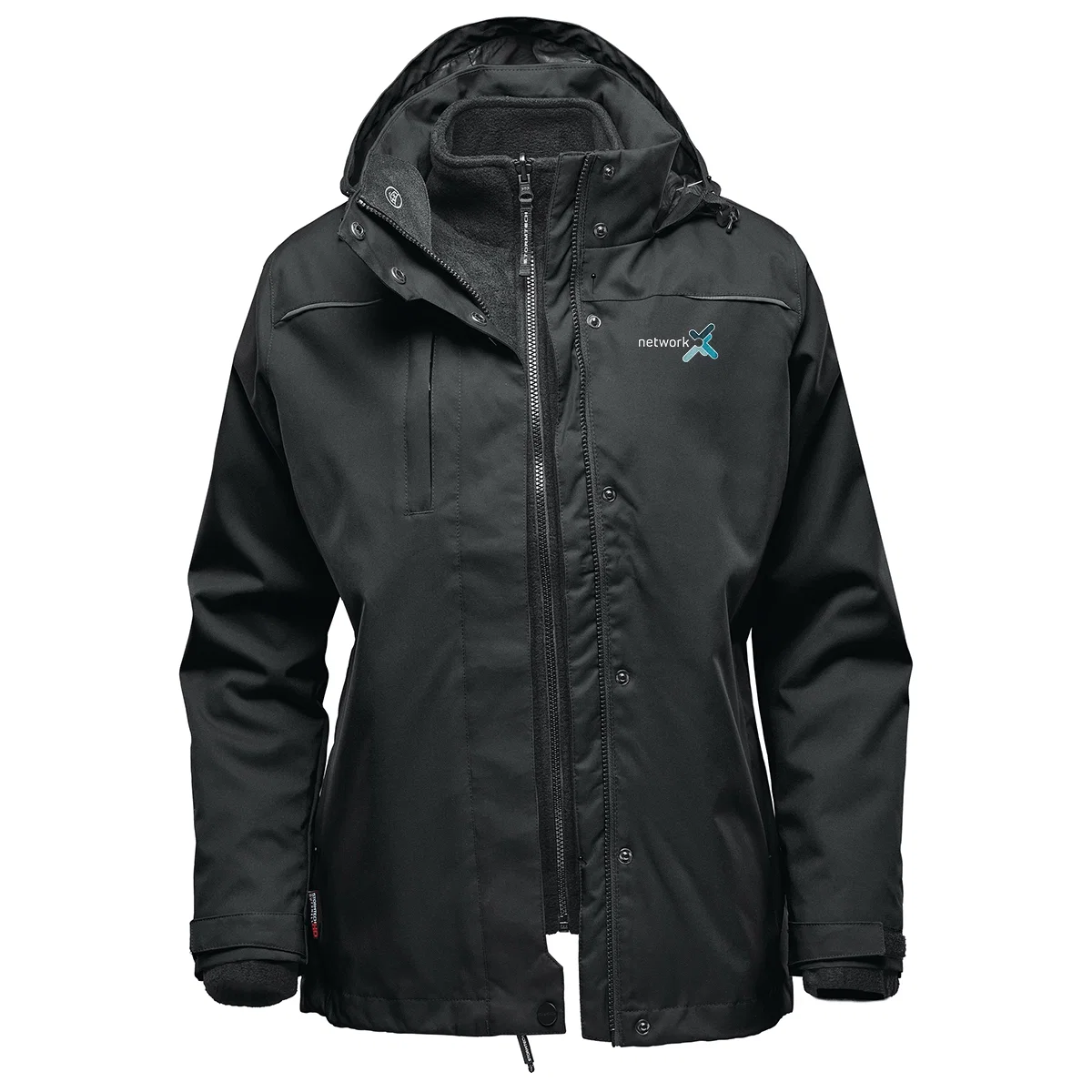 Vortex three-in-one system parka pictured from the front on a plain backdrop