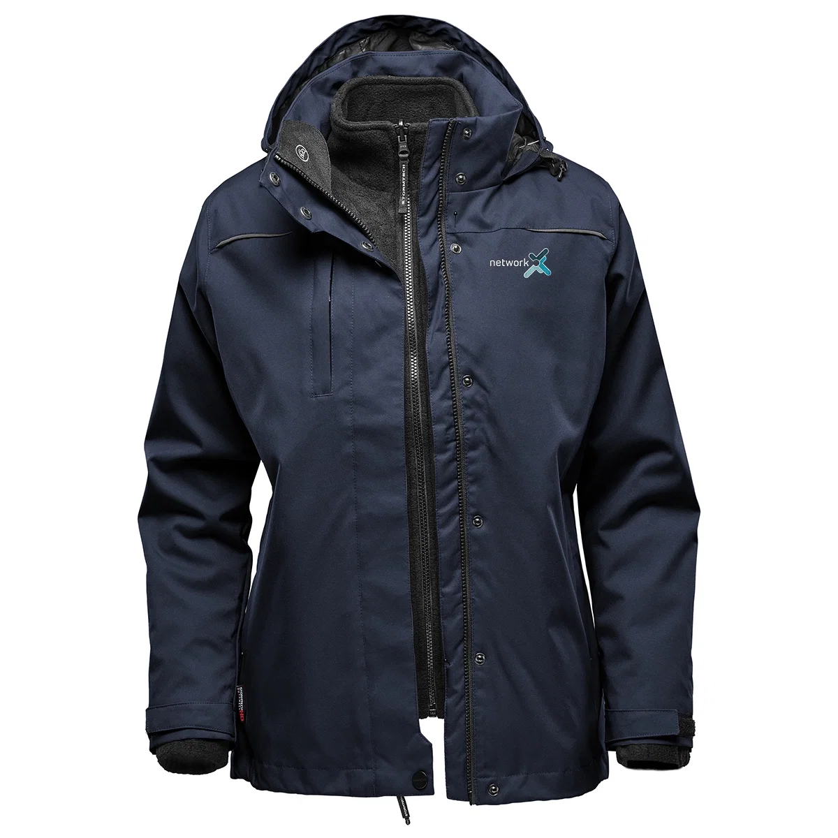 Stitch line picked out by soft light on the system parka