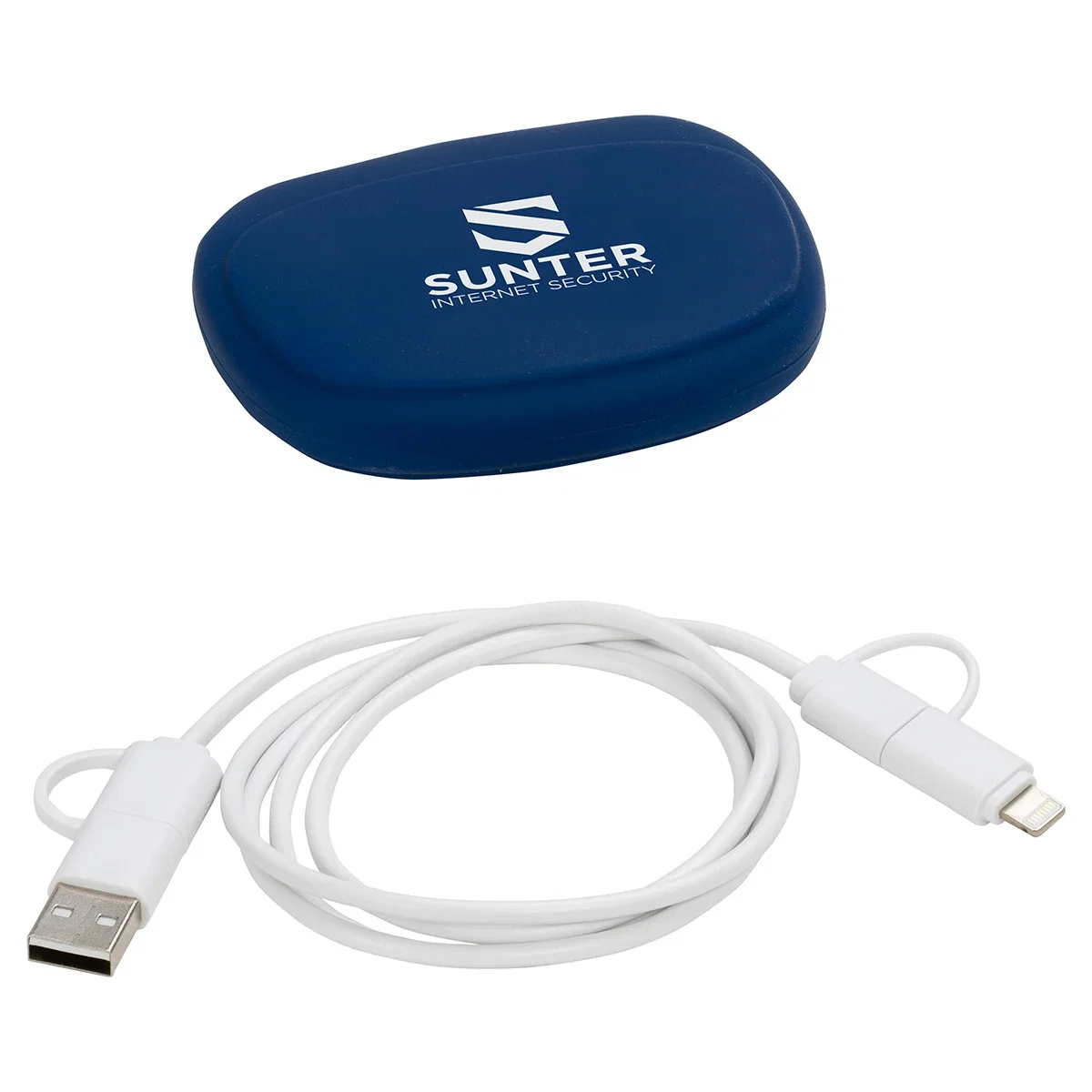 Stow 'N Go 4-in-1 Charging Cable in use, charging a smartphone with the branded 60W cable