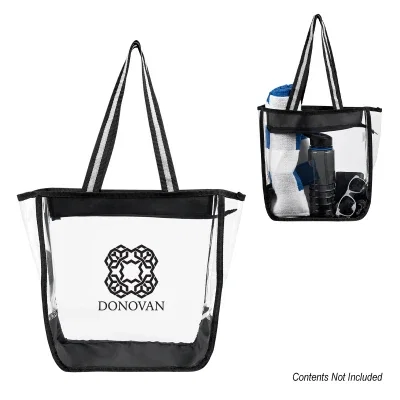 Clear EVA tote bag trimmed in black with sturdy handles