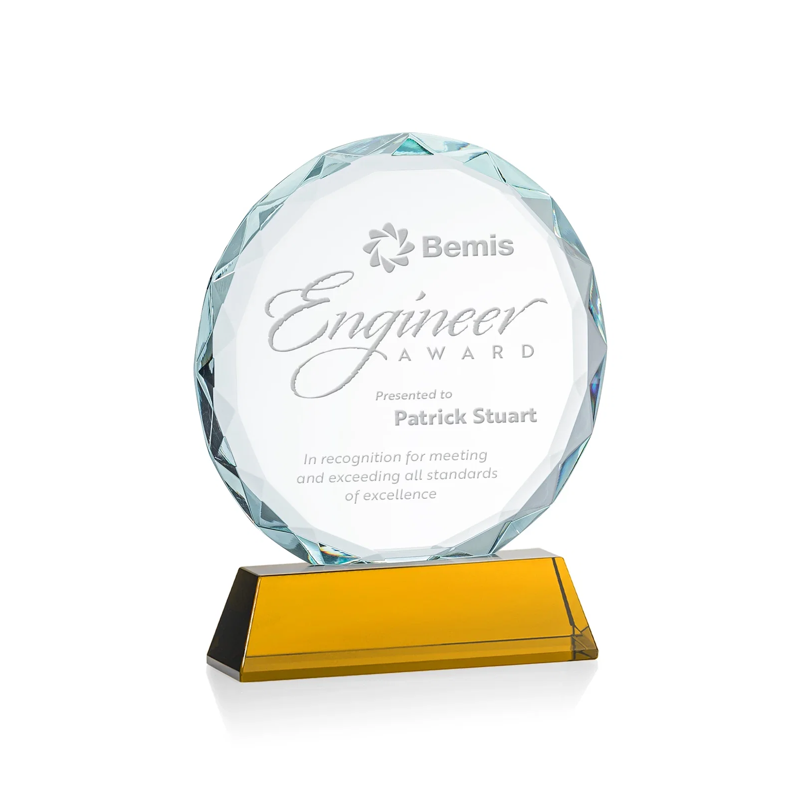 Custom Optical Crystal Faceted Gemstone Award with Prismatic Finish, awards for volunteer appreciation