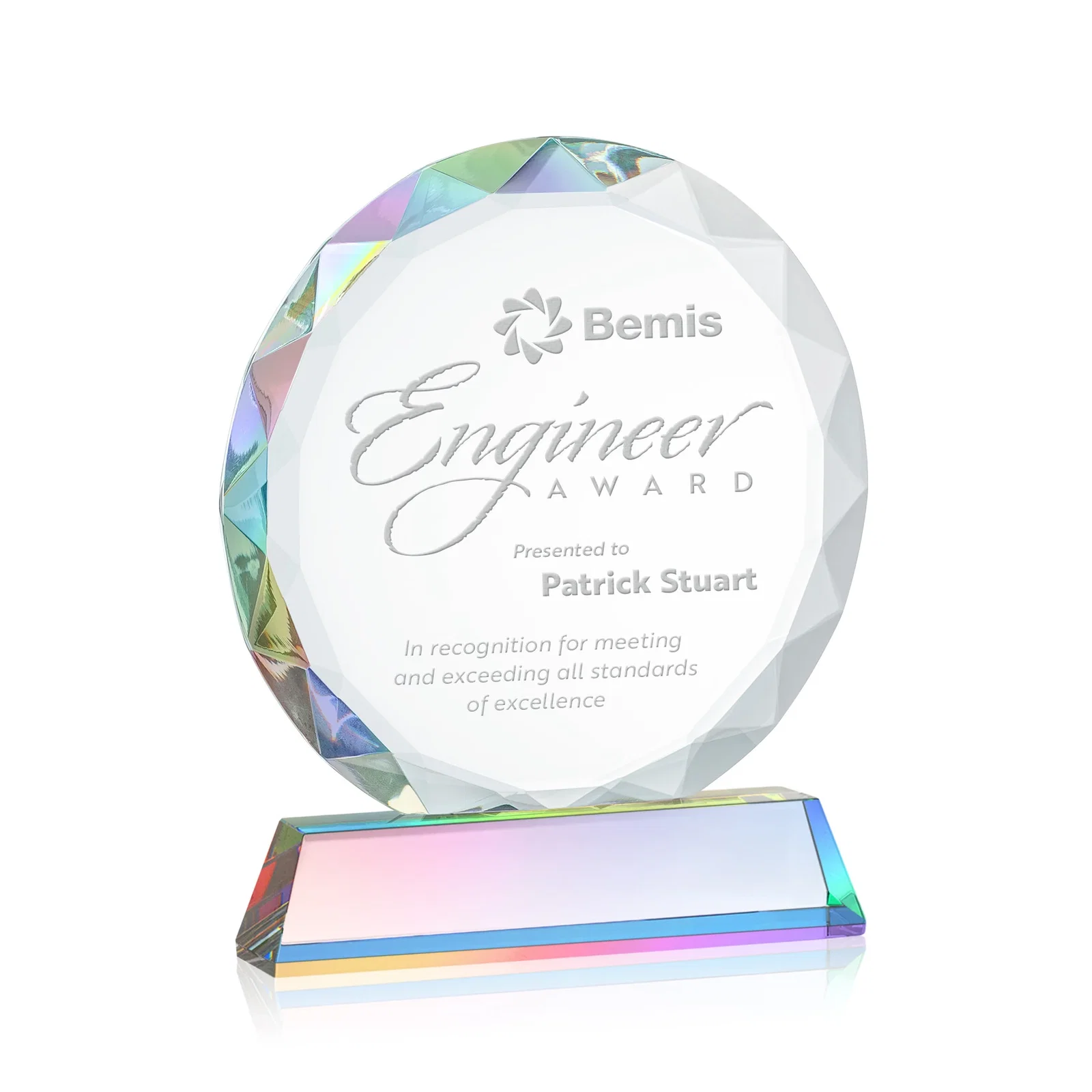 Personalized Optical Crystal Faceted Gemstone Award with Prismatic Finish, awards, with your logo for retirement presentations