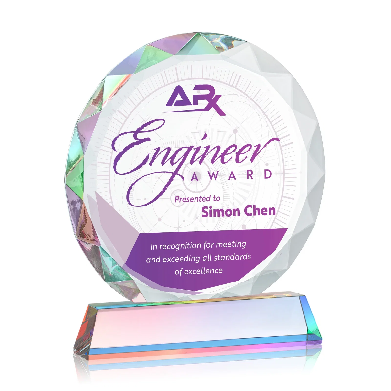 Personalized Optical Crystal Faceted Gemstone Award with Prismatic Finish, awards, with your logo for company anniversary events