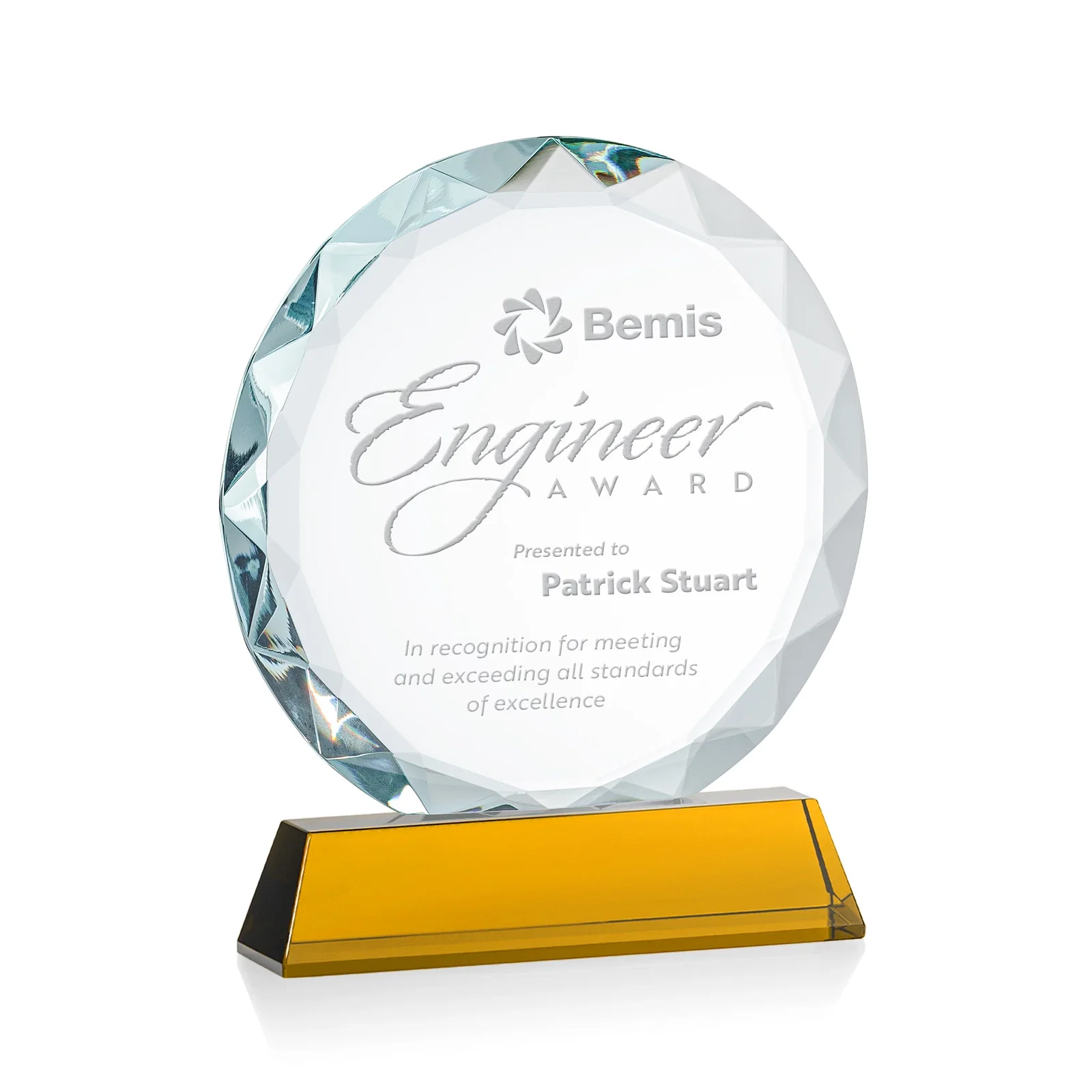 Custom Optical Crystal Faceted Gemstone Award with Prismatic Finish, awards for dealer and partner awards