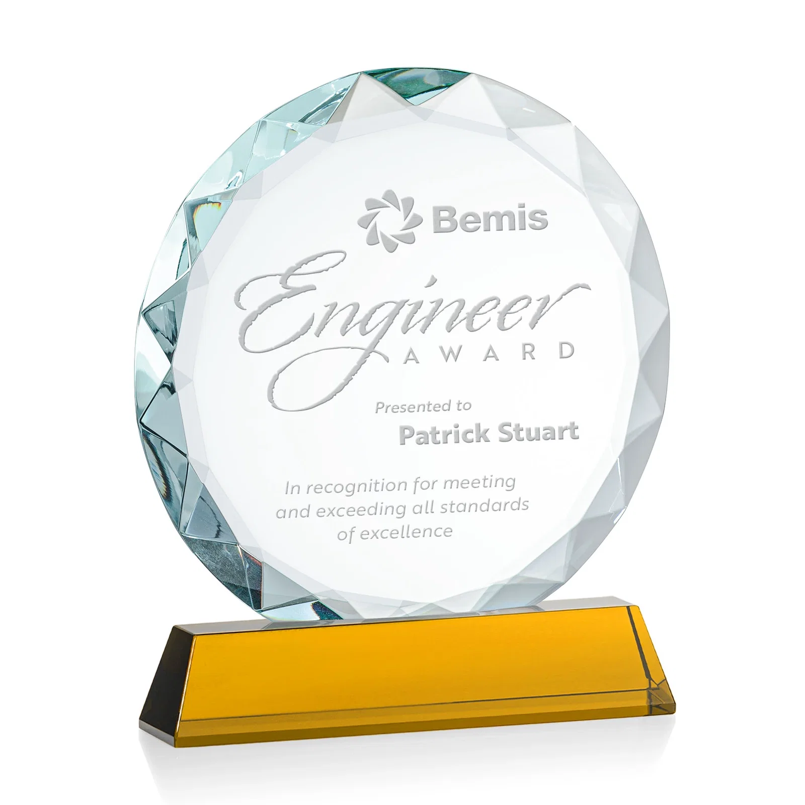 Custom Optical Crystal Faceted Gemstone Award with Prismatic Finish, awards for company anniversary events