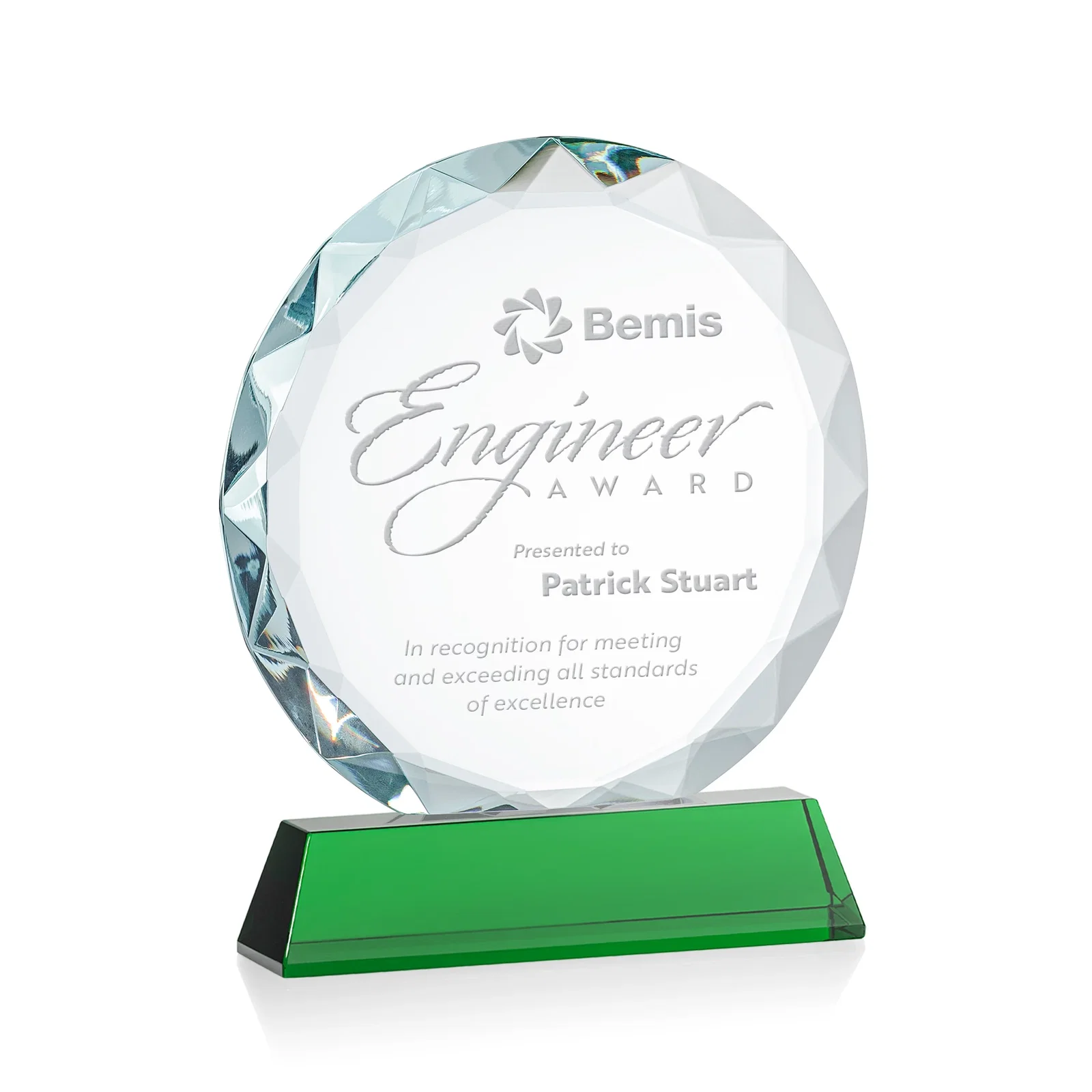 Personalized Optical Crystal Faceted Gemstone Award with Prismatic Finish, awards for retirement presentations