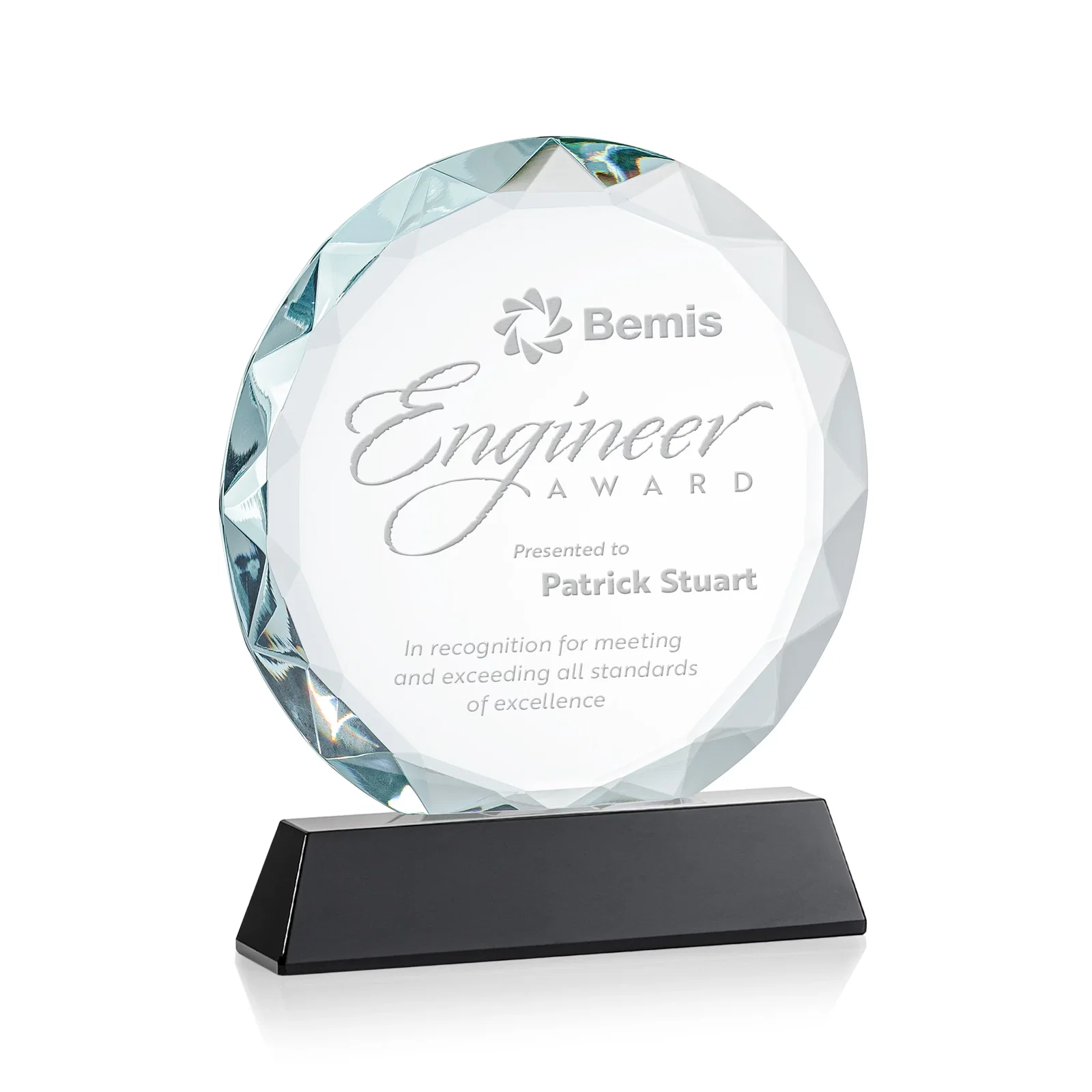Personalized Optical Crystal Faceted Gemstone Award with Prismatic Finish, awards for dealer and partner awards