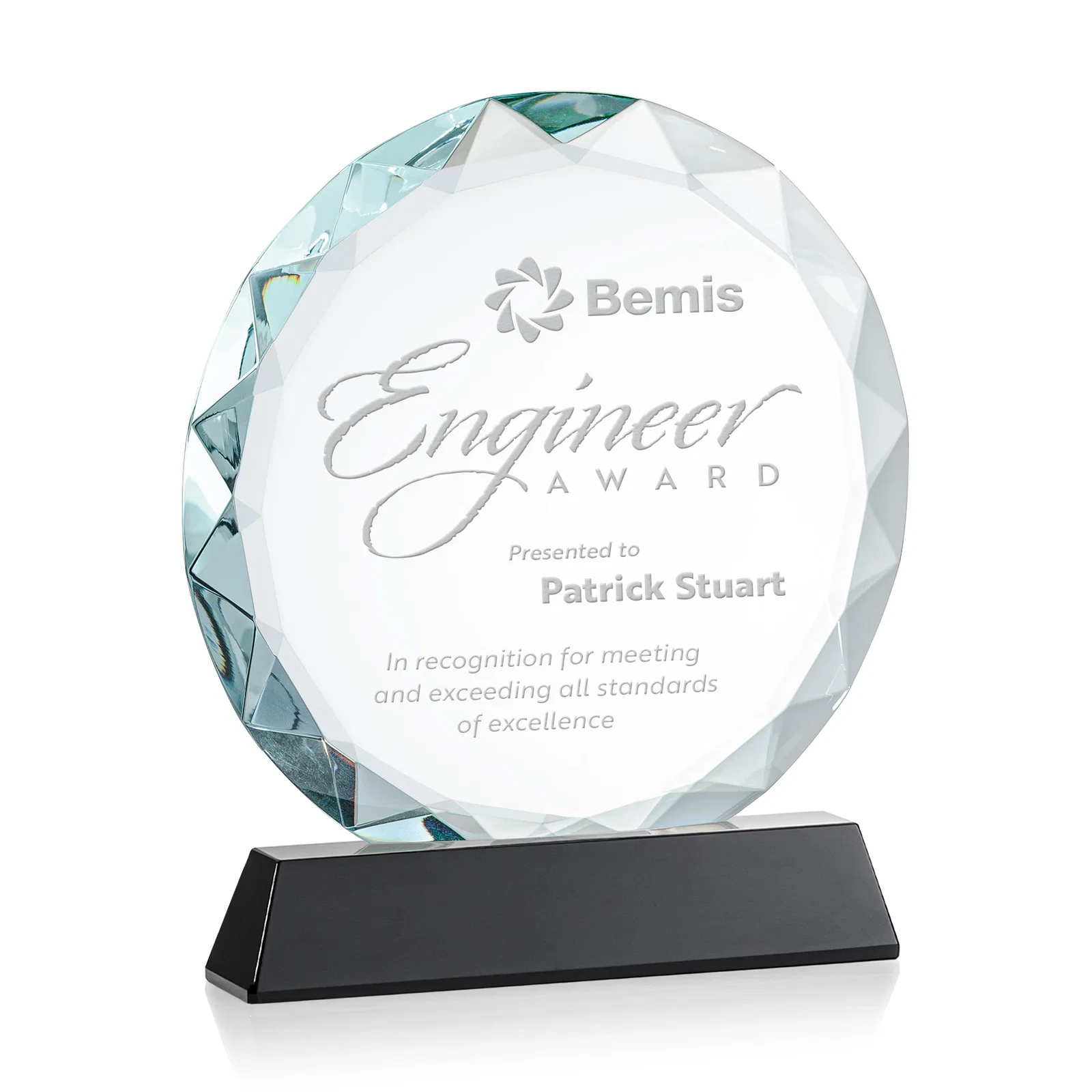 Personalized Optical Crystal Faceted Gemstone Award with Prismatic Finish, awards for company anniversary events
