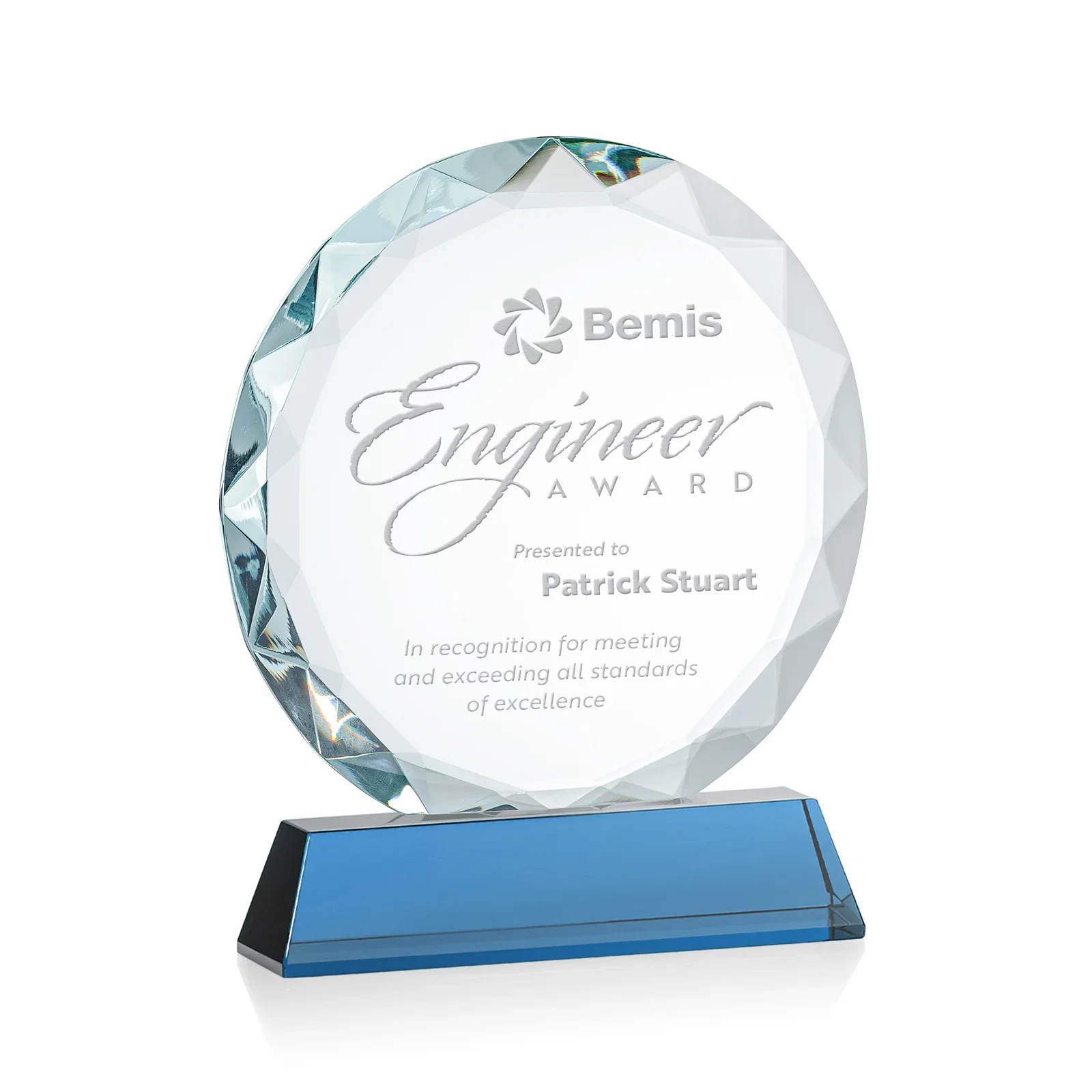 Branded Optical Crystal Faceted Gemstone Award with Prismatic Finish, awards for retirement presentations
