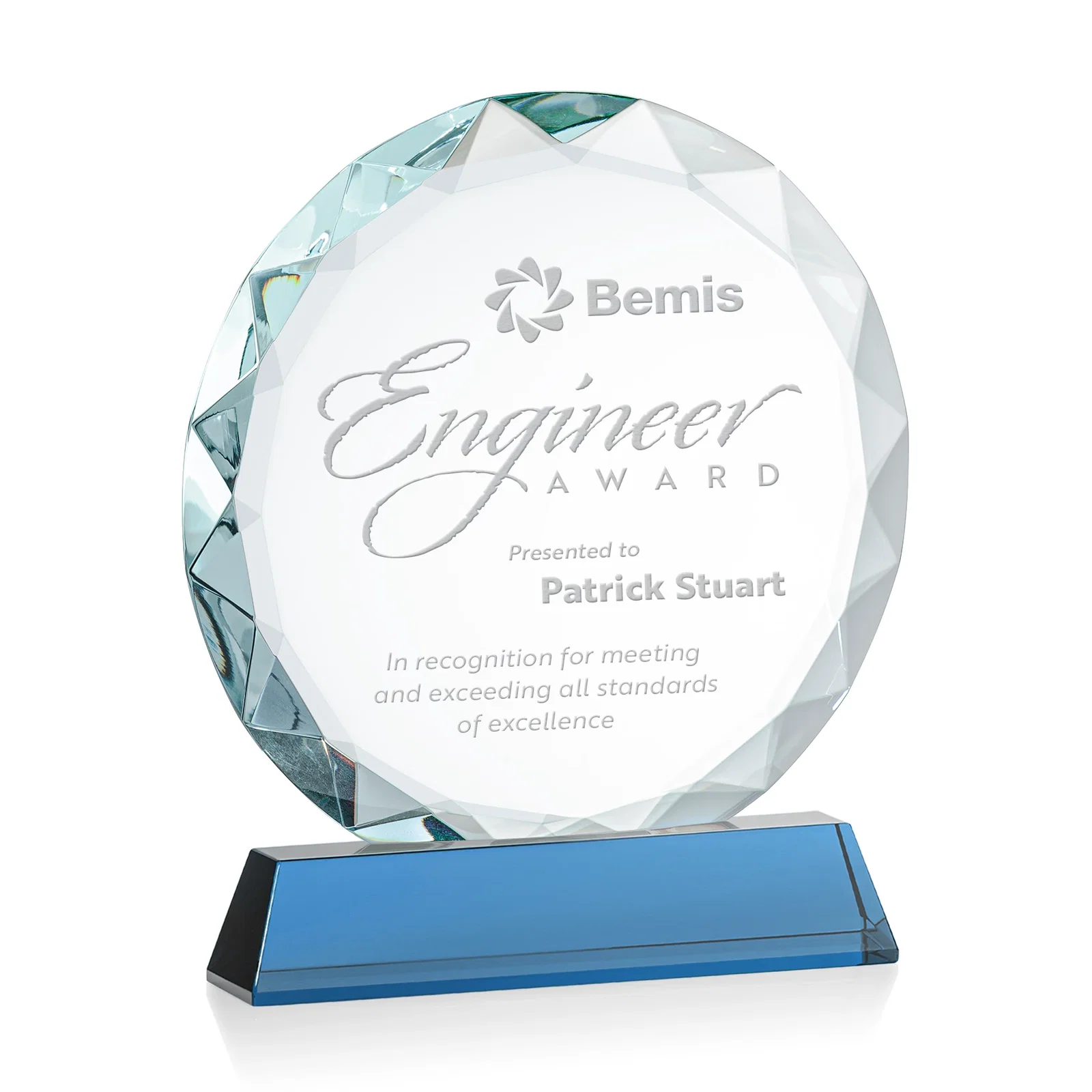 Branded Optical Crystal Faceted Gemstone Award with Prismatic Finish, awards for team milestone celebrations