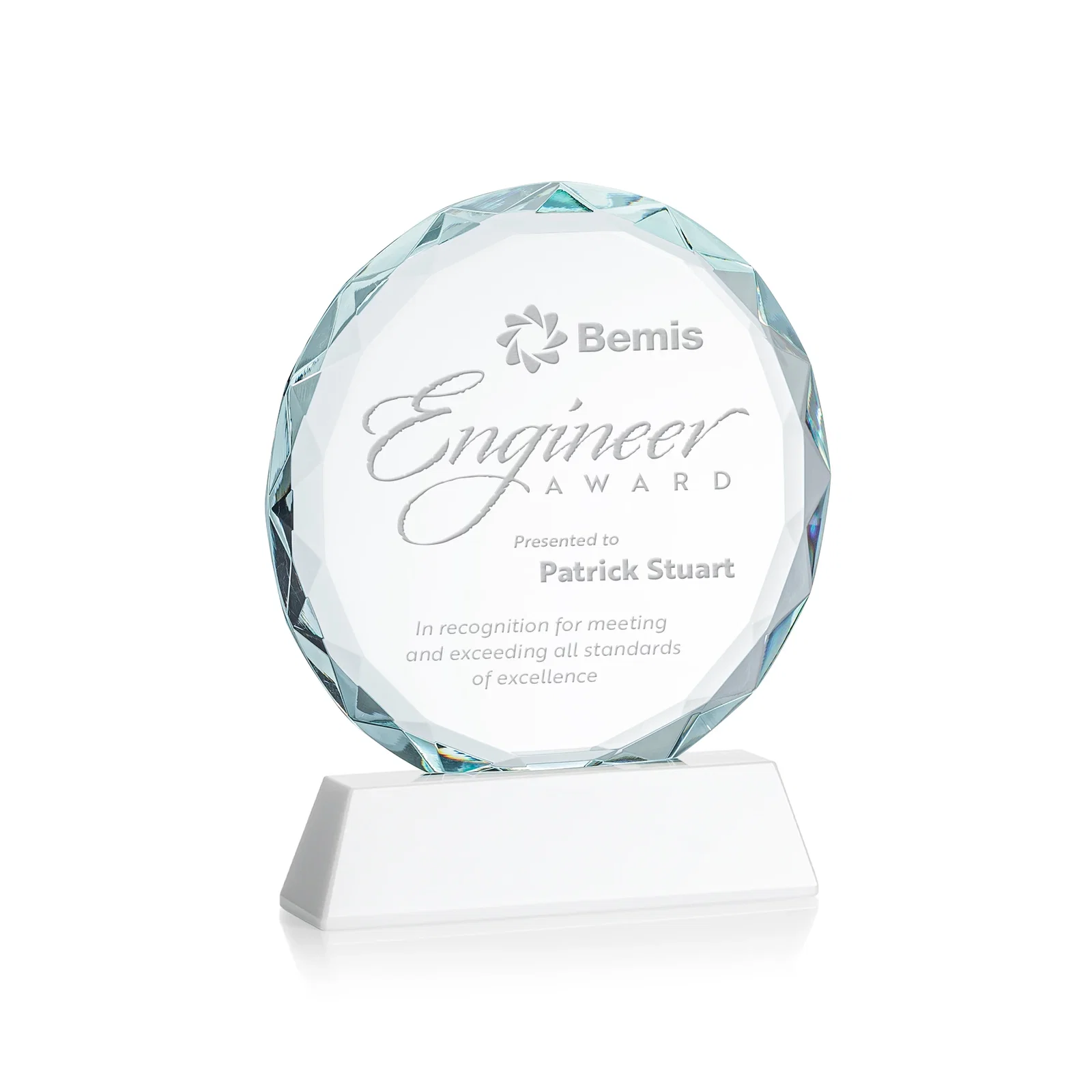 Branded Optical Crystal Faceted Gemstone Award with Prismatic Finish, awards for volunteer appreciation