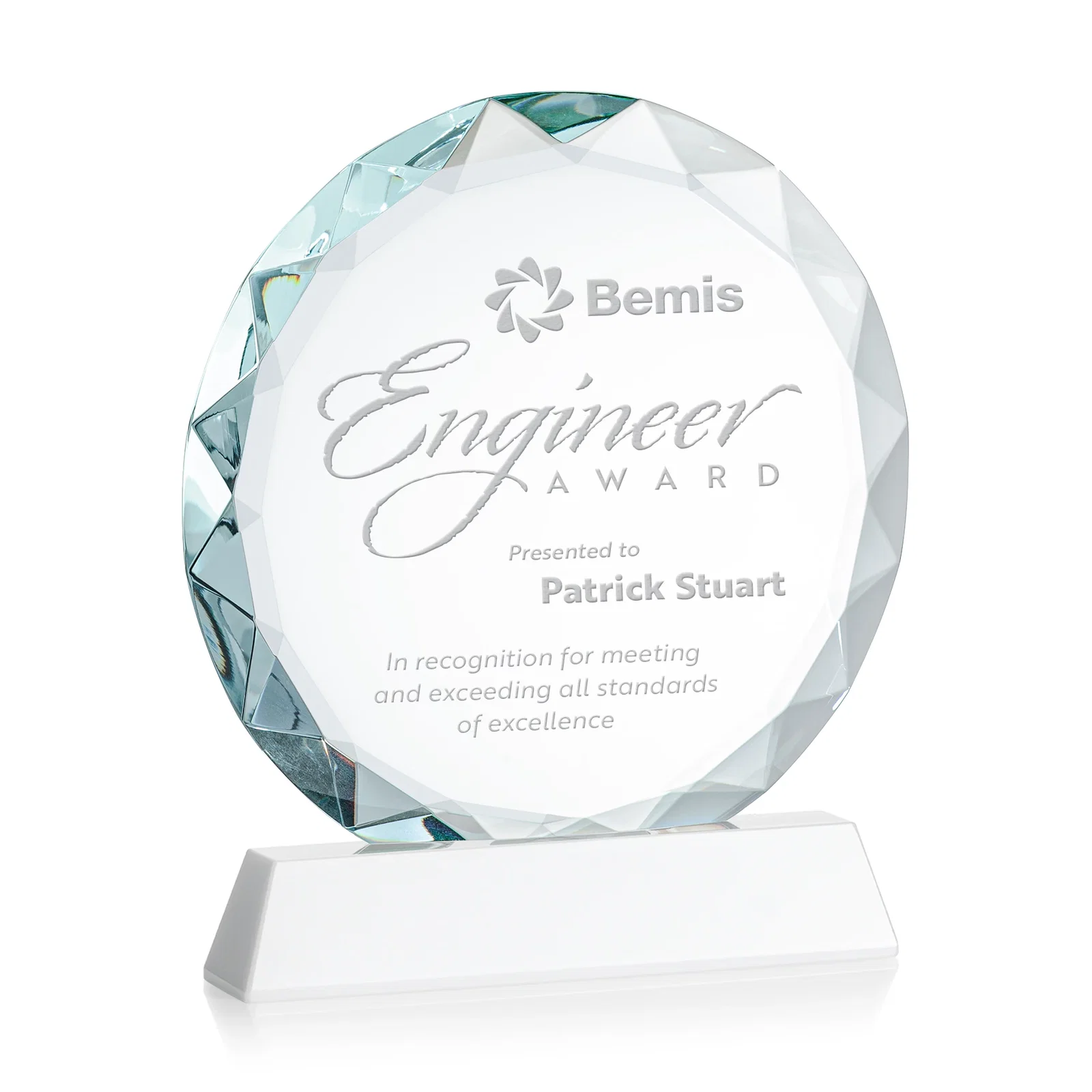 Branded Optical Crystal Faceted Gemstone Award with Prismatic Finish, awards for company anniversary events