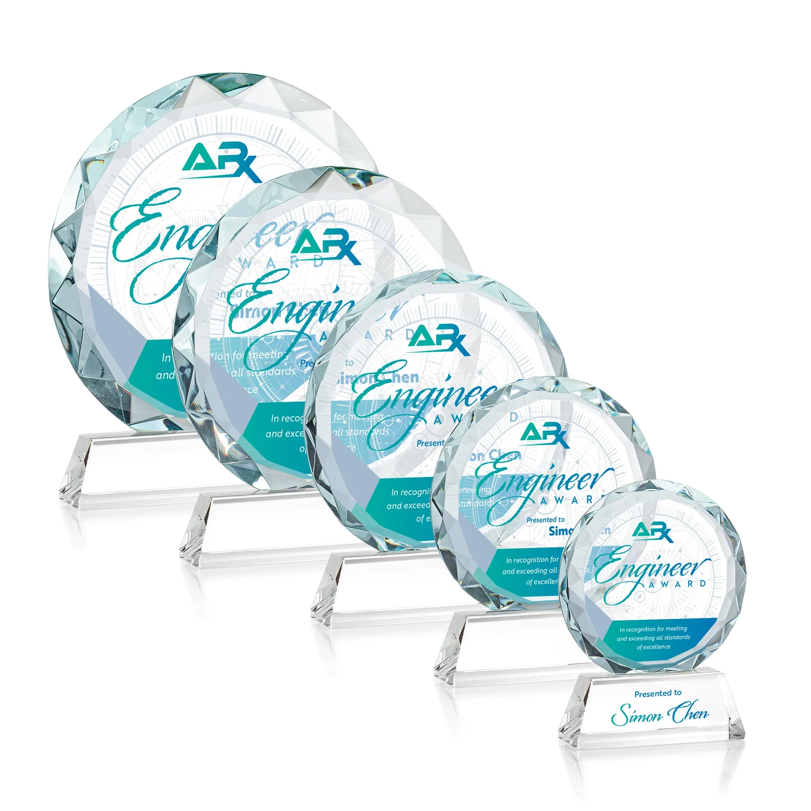 Custom printed Optical Crystal Faceted Gemstone Award with Prismatic Finish, awards for employee recognition