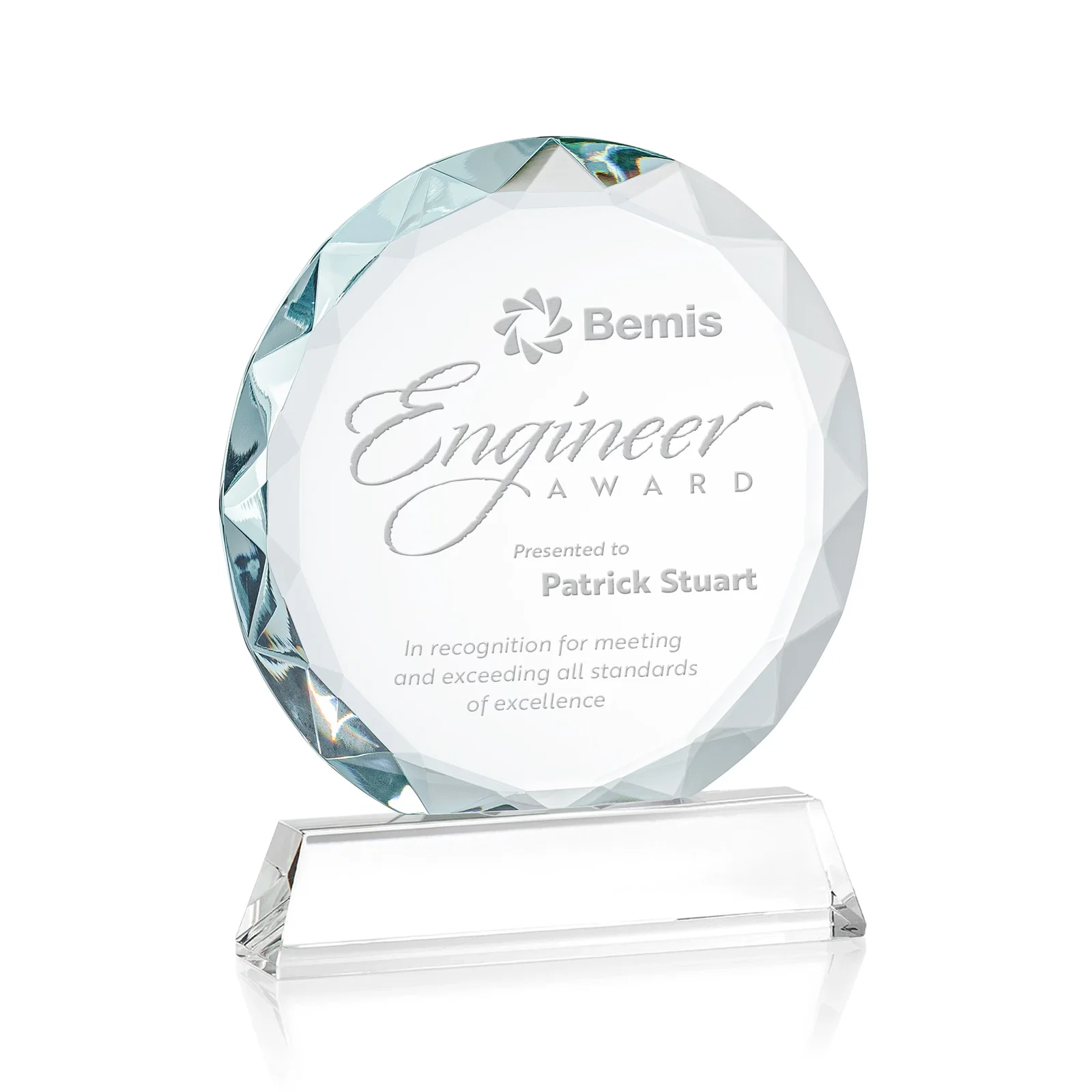 Custom Optical Crystal Faceted Gemstone Award with Prismatic Finish, awards for retirement presentations