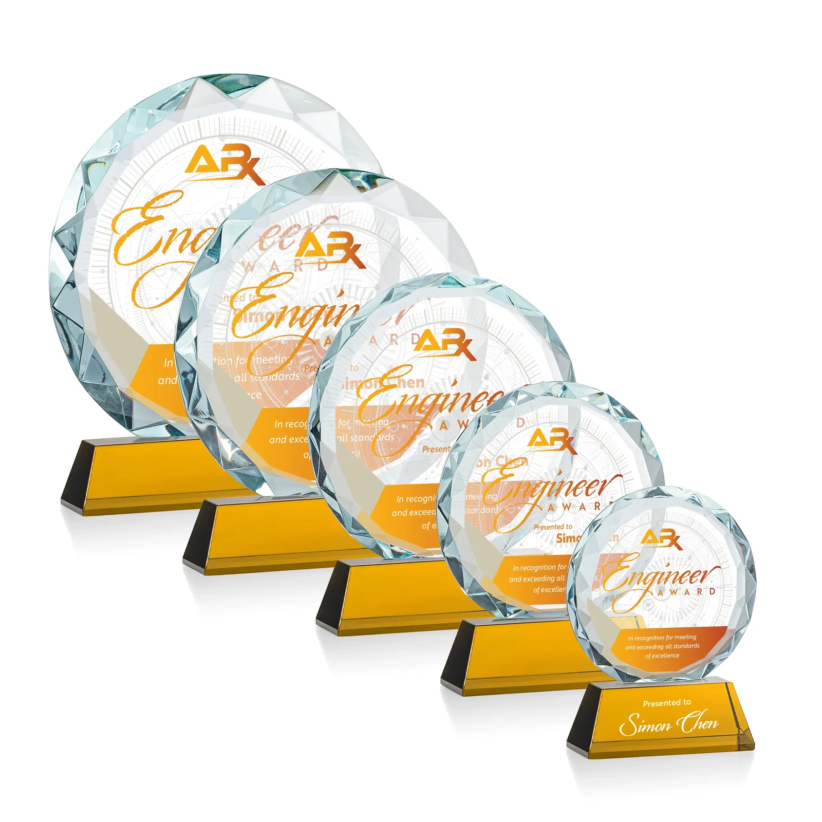 Custom printed Optical Crystal Faceted Gemstone Award with Prismatic Finish, awards for donor appreciation