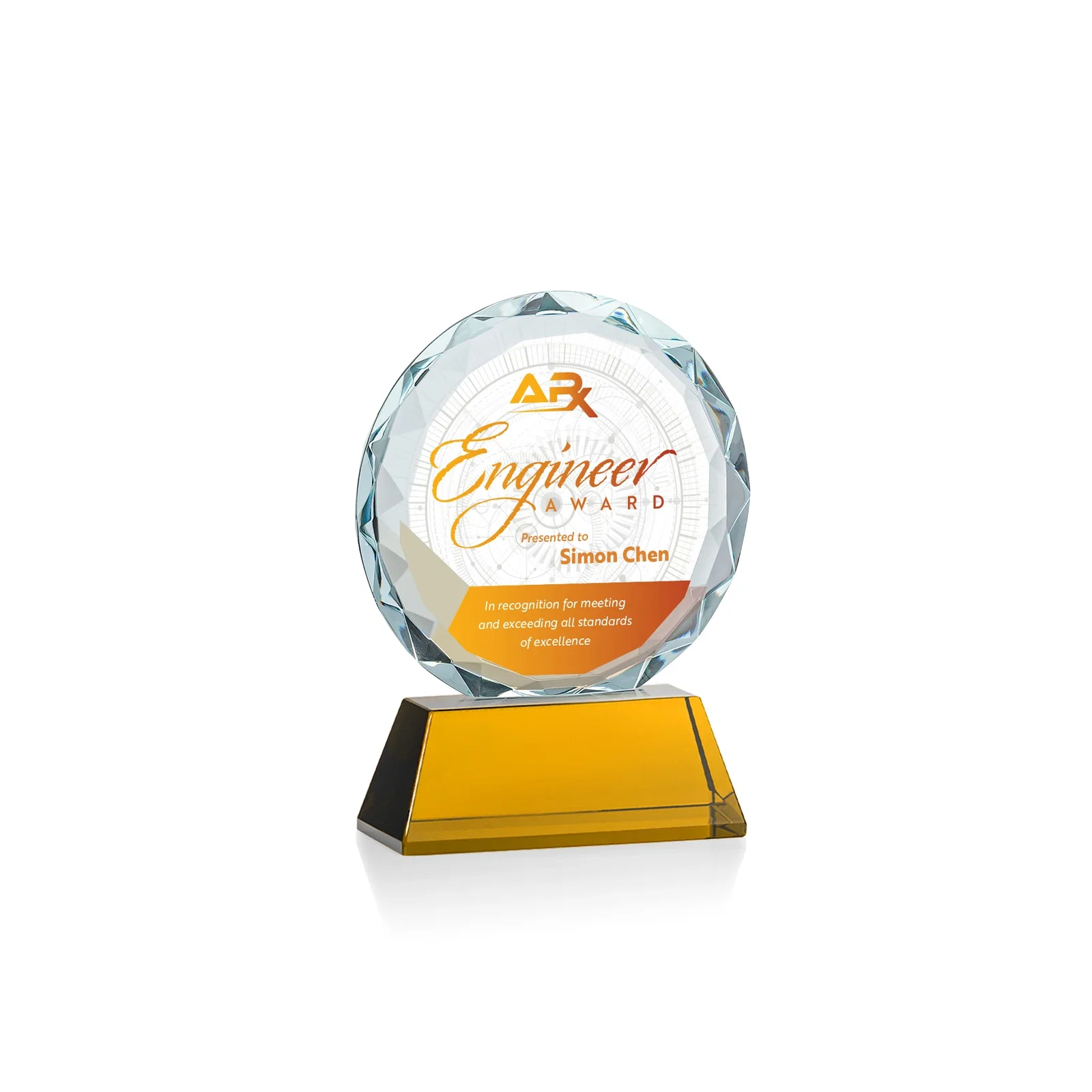 Custom printed Optical Crystal Faceted Gemstone Award with Prismatic Finish, awards for graduation ceremonies