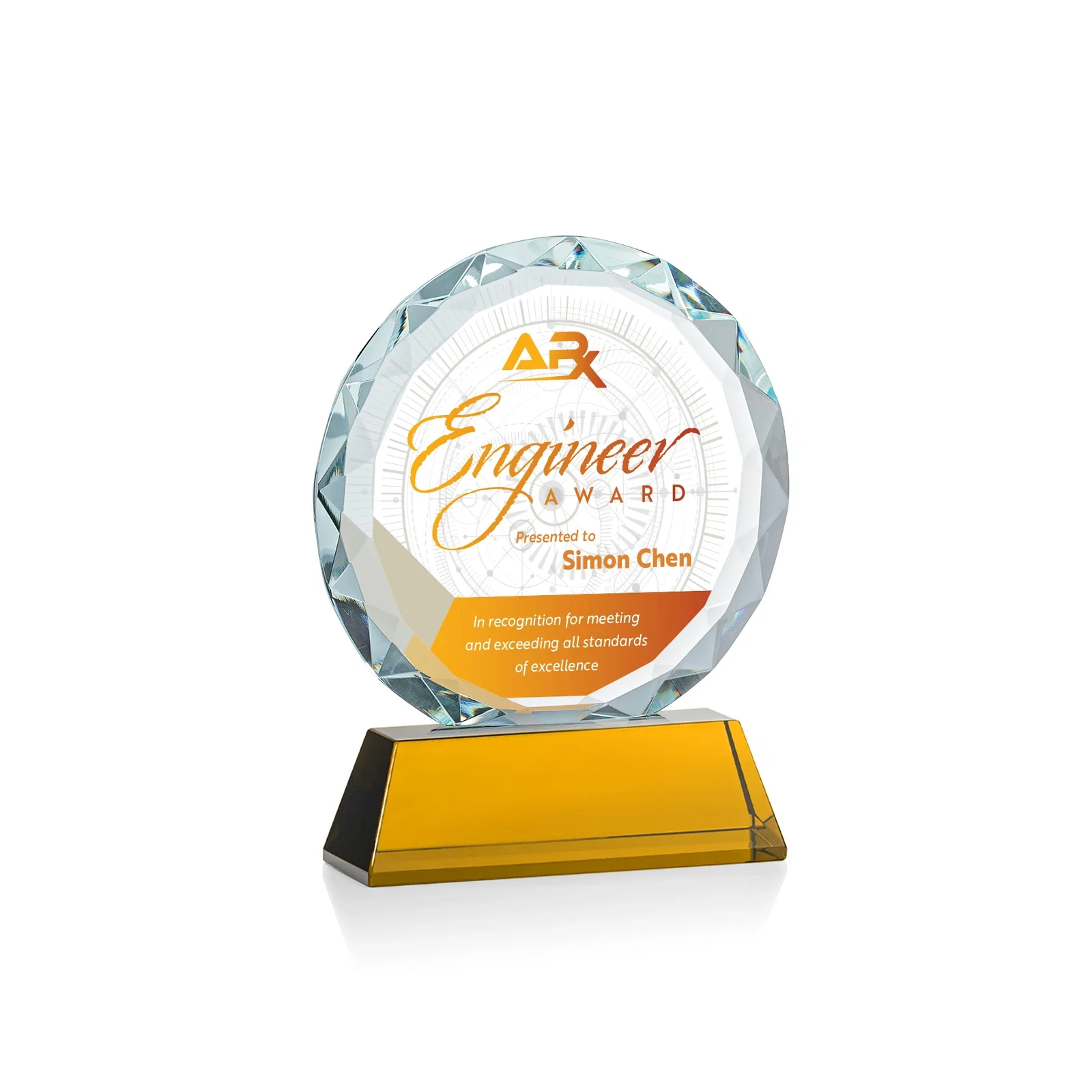 Custom printed Optical Crystal Faceted Gemstone Award with Prismatic Finish, awards for safety achievement programs