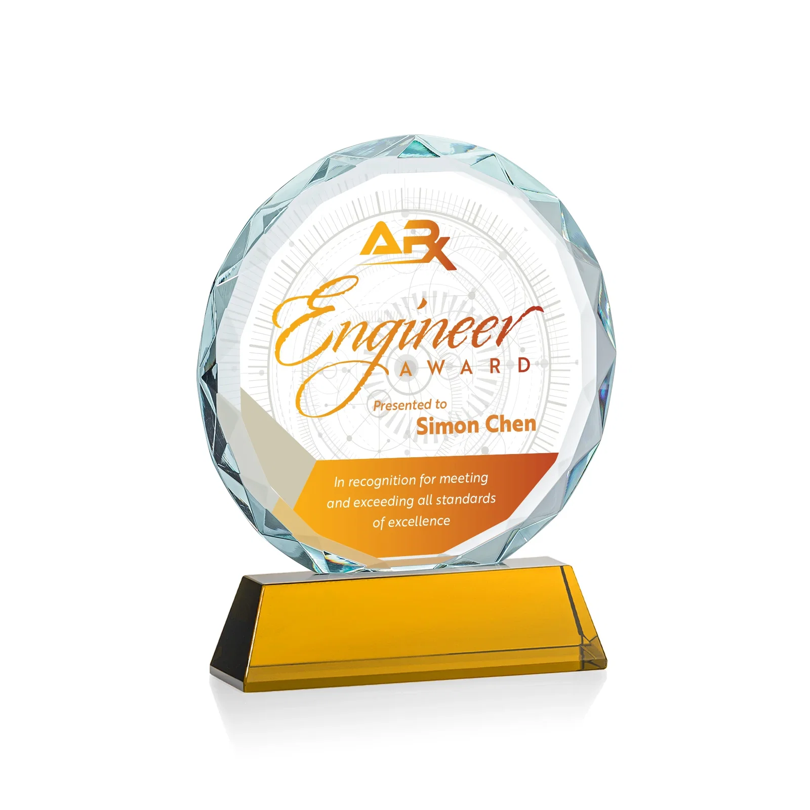 Custom printed Optical Crystal Faceted Gemstone Award with Prismatic Finish, awards for volunteer appreciation
