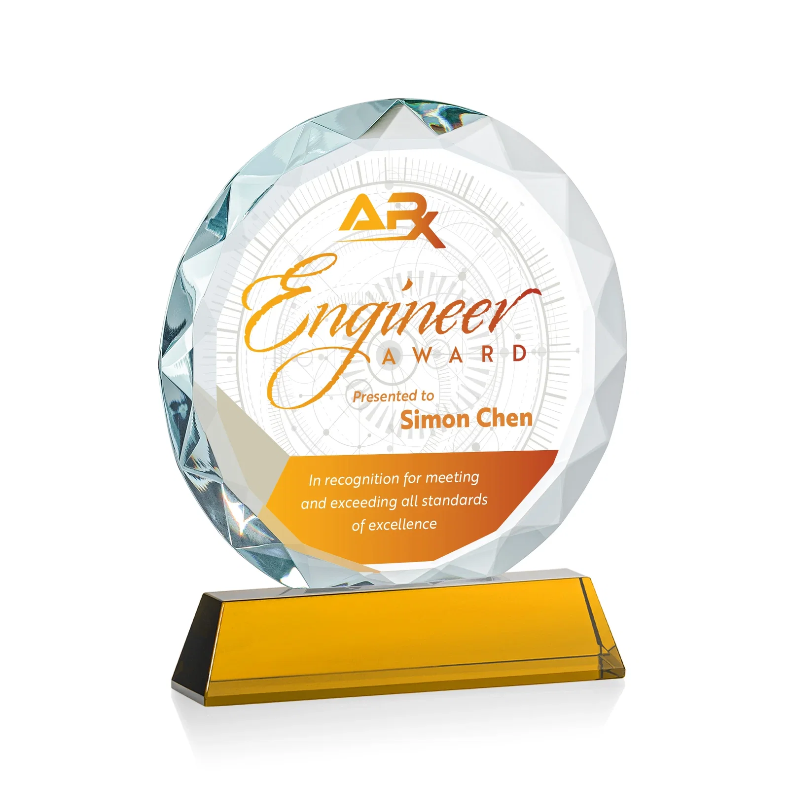 Custom printed Optical Crystal Faceted Gemstone Award with Prismatic Finish, awards for dealer and partner awards