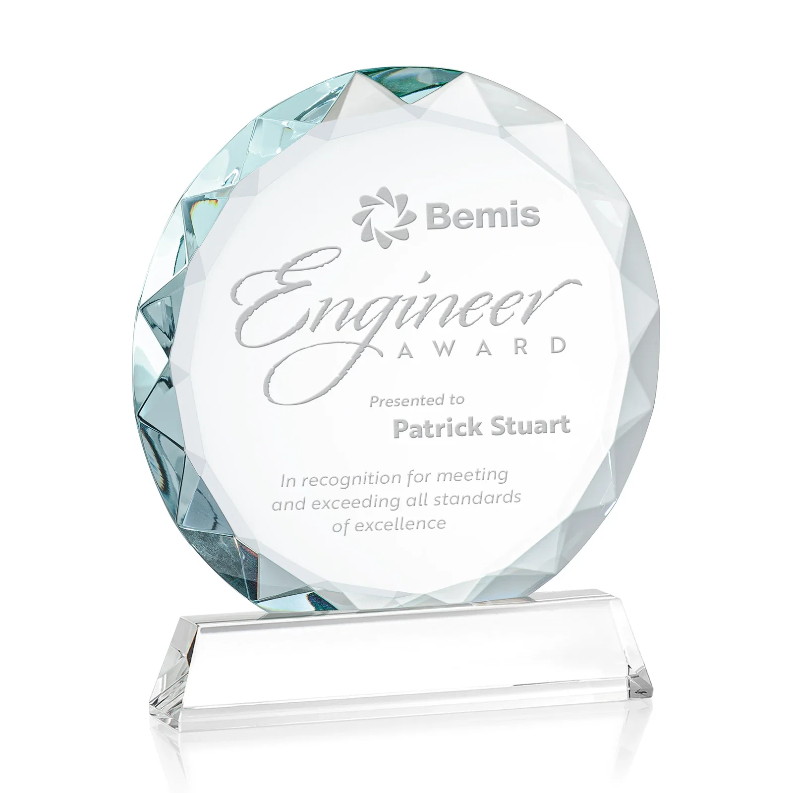 Custom Optical Crystal Faceted Gemstone Award with Prismatic Finish, awards for team milestone celebrations