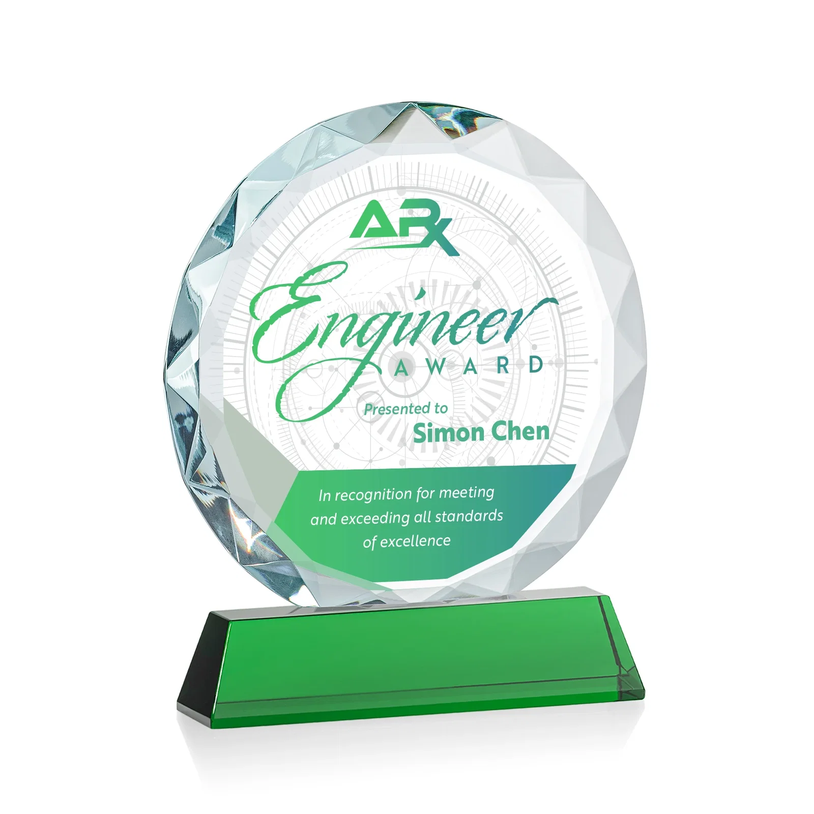 Customized Optical Crystal Faceted Gemstone Award with Prismatic Finish, awards for retirement presentations