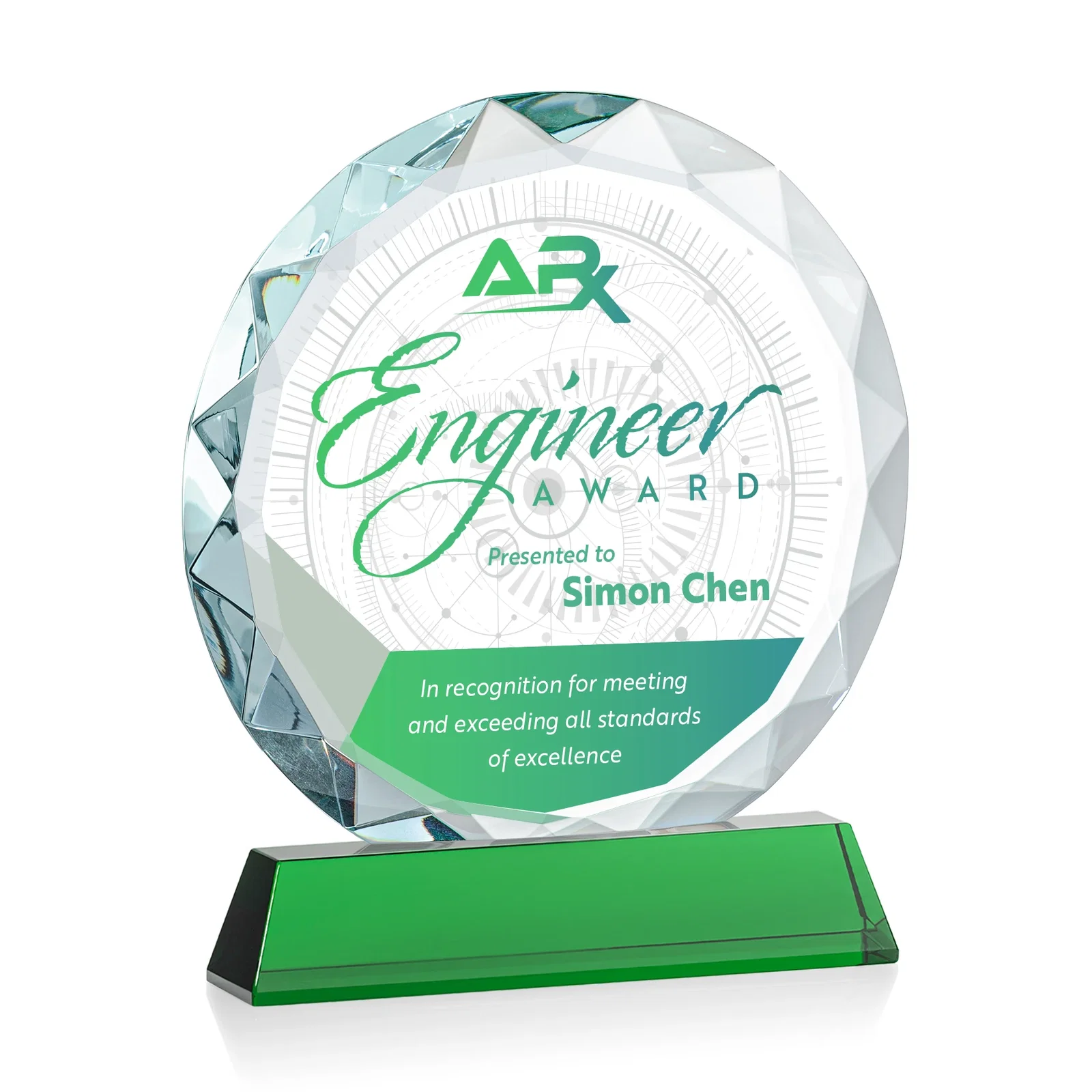 Customized Optical Crystal Faceted Gemstone Award with Prismatic Finish, awards for team milestone celebrations
