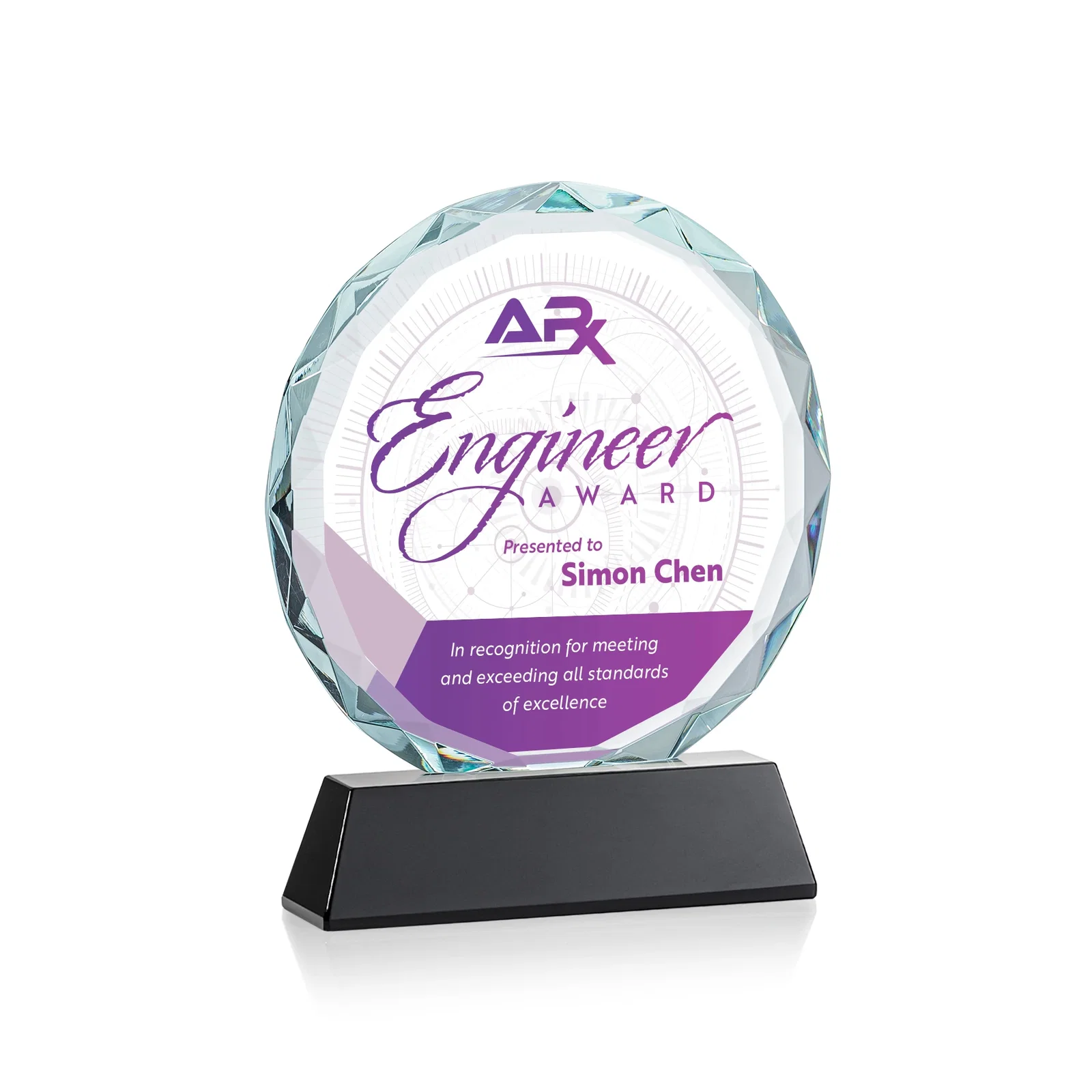 Customized Optical Crystal Faceted Gemstone Award with Prismatic Finish, awards for volunteer appreciation