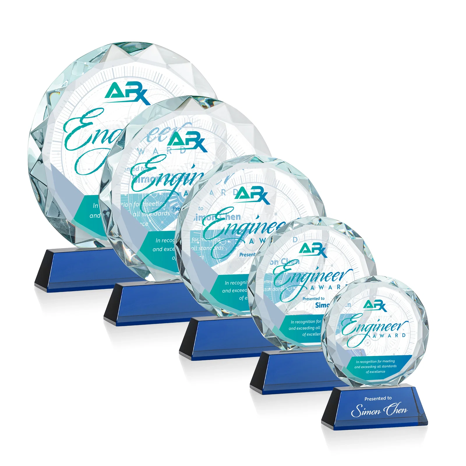 Custom engraved Optical Crystal Faceted Gemstone Award with Prismatic Finish, awards for employee recognition