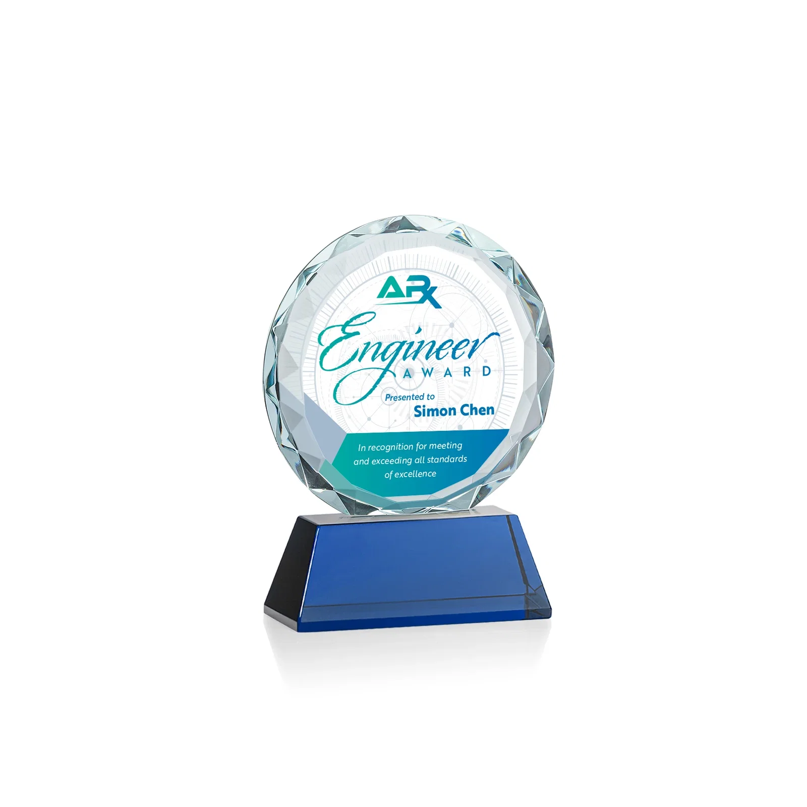 Custom engraved Optical Crystal Faceted Gemstone Award with Prismatic Finish, awards for corporate award ceremonies