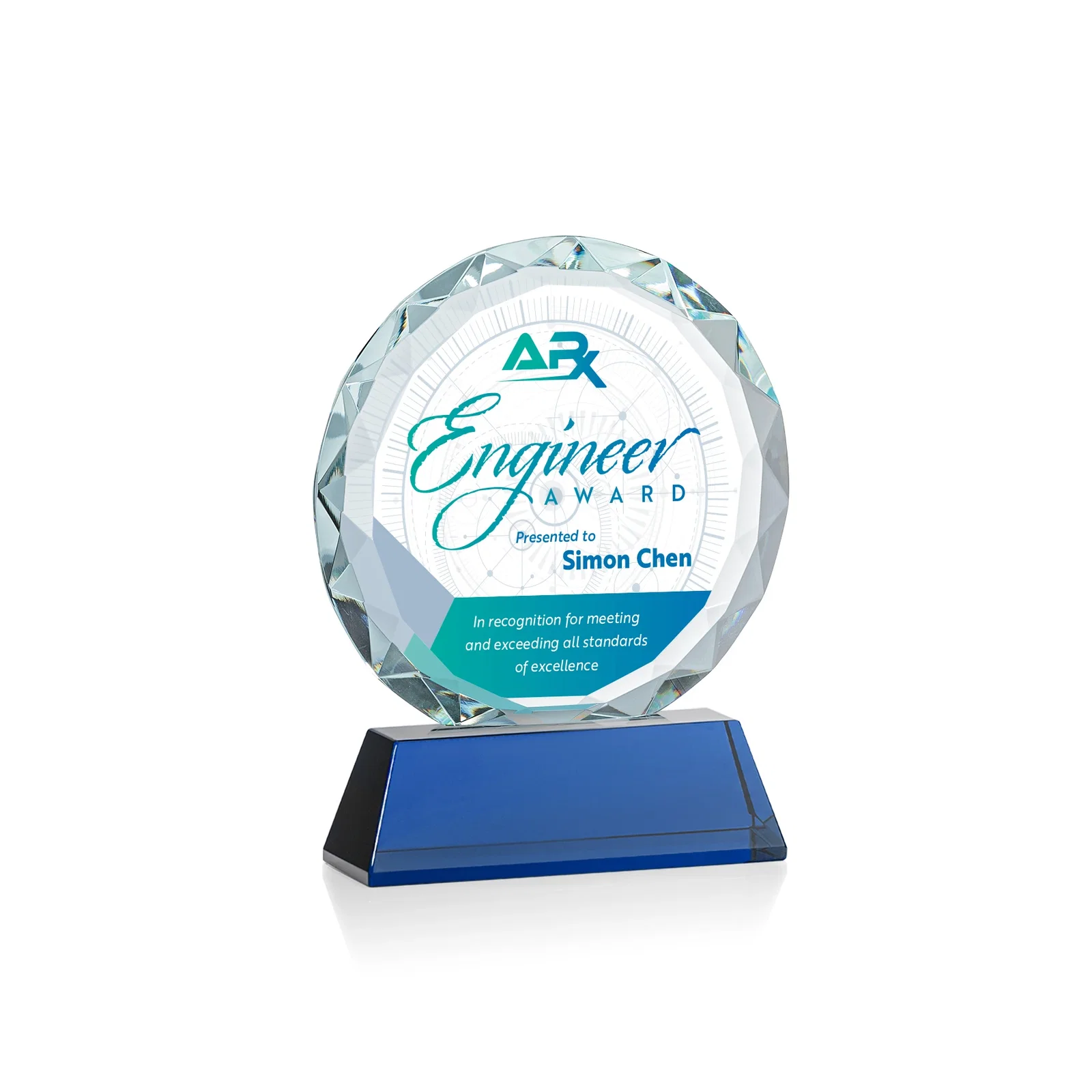 Custom engraved Optical Crystal Faceted Gemstone Award with Prismatic Finish, awards for service anniversary gifts