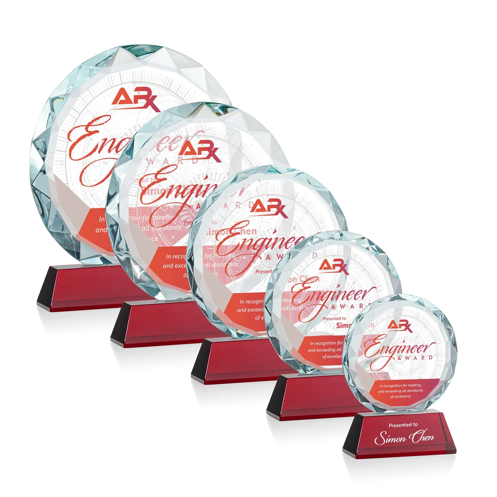 Custom engraved Optical Crystal Faceted Gemstone Award with Prismatic Finish, awards for donor appreciation