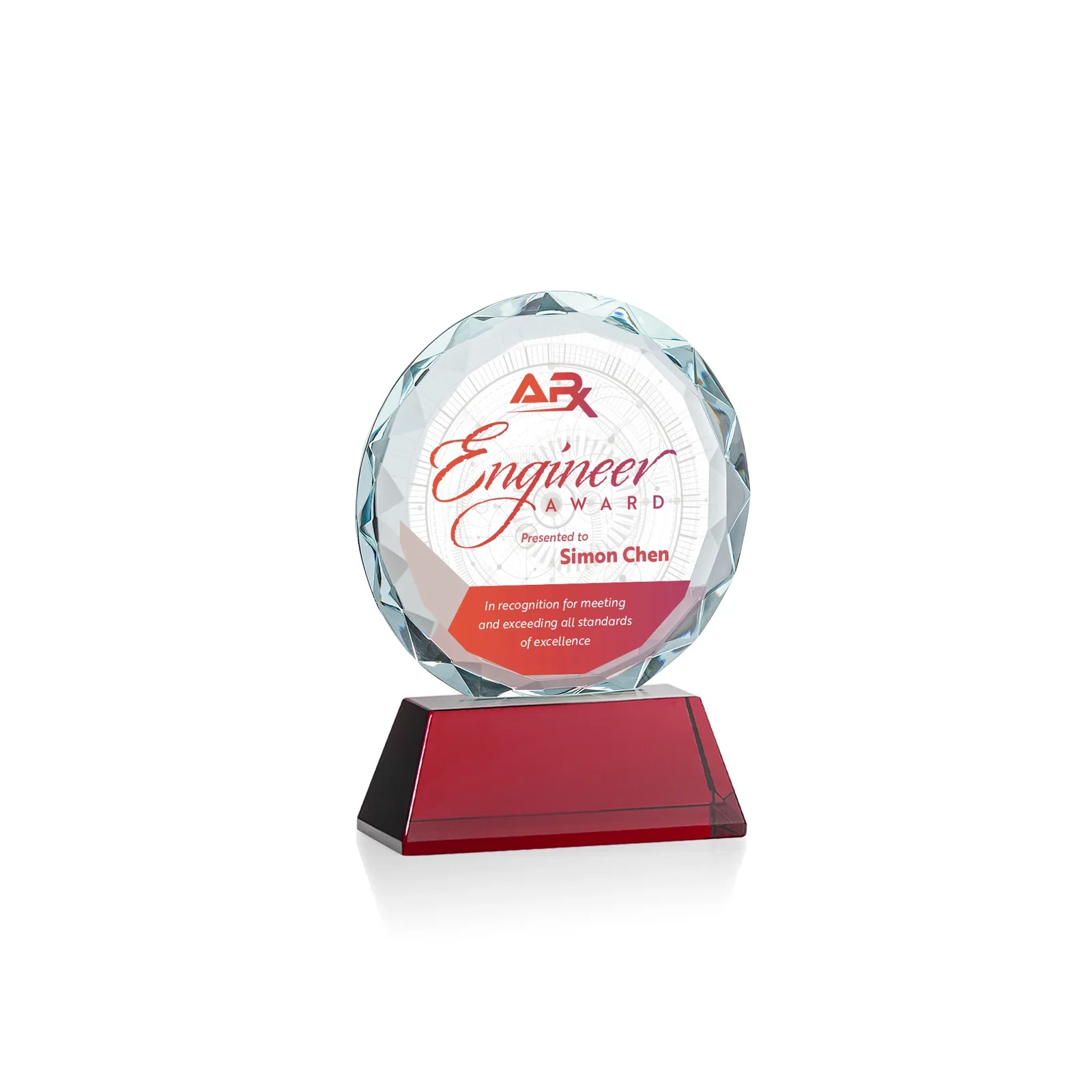 Custom engraved Optical Crystal Faceted Gemstone Award with Prismatic Finish, awards for graduation ceremonies