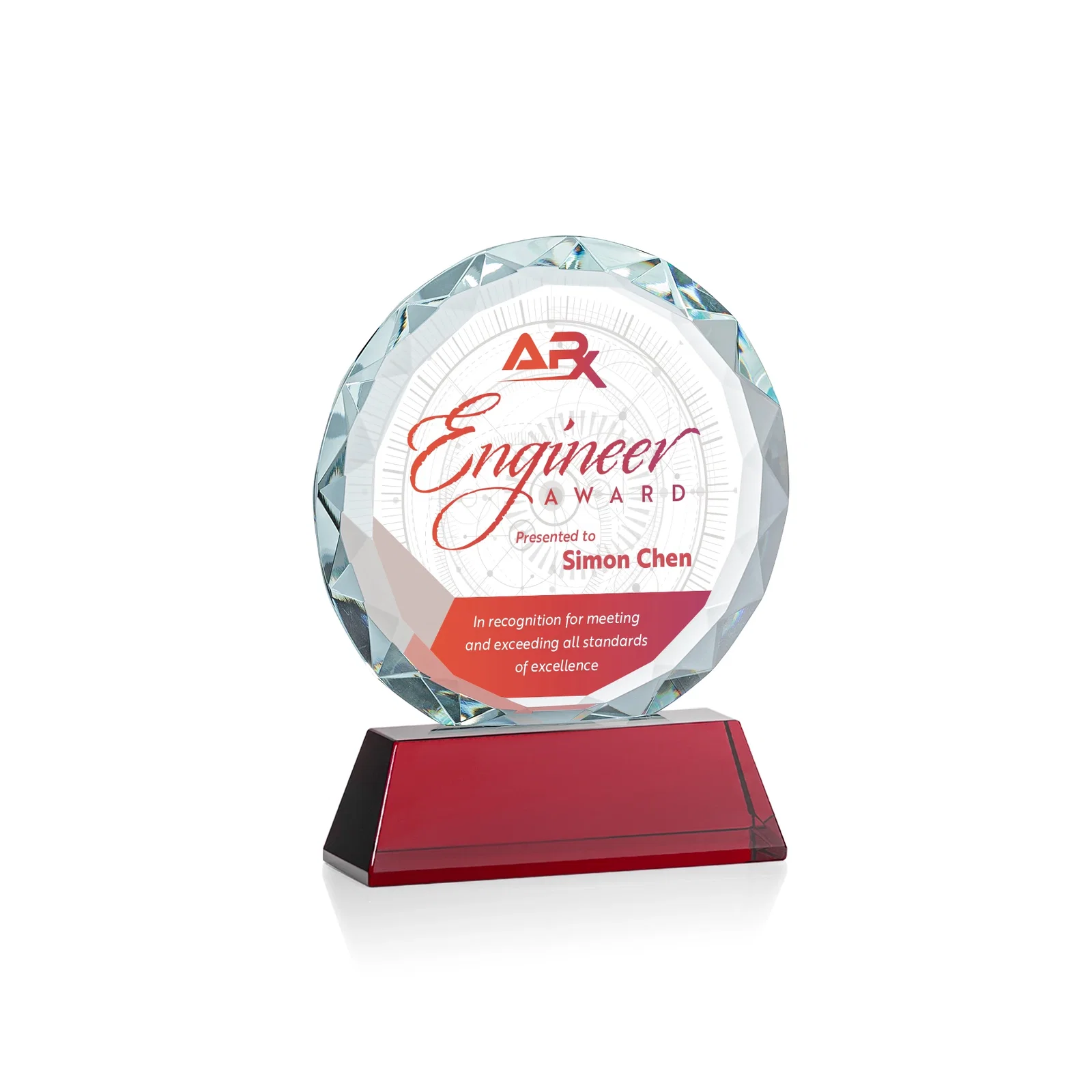 Custom engraved Optical Crystal Faceted Gemstone Award with Prismatic Finish, awards for safety achievement programs
