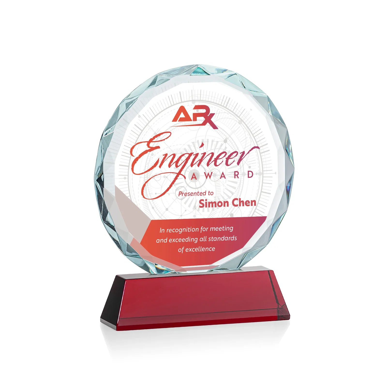 Custom engraved Optical Crystal Faceted Gemstone Award with Prismatic Finish, awards for volunteer appreciation