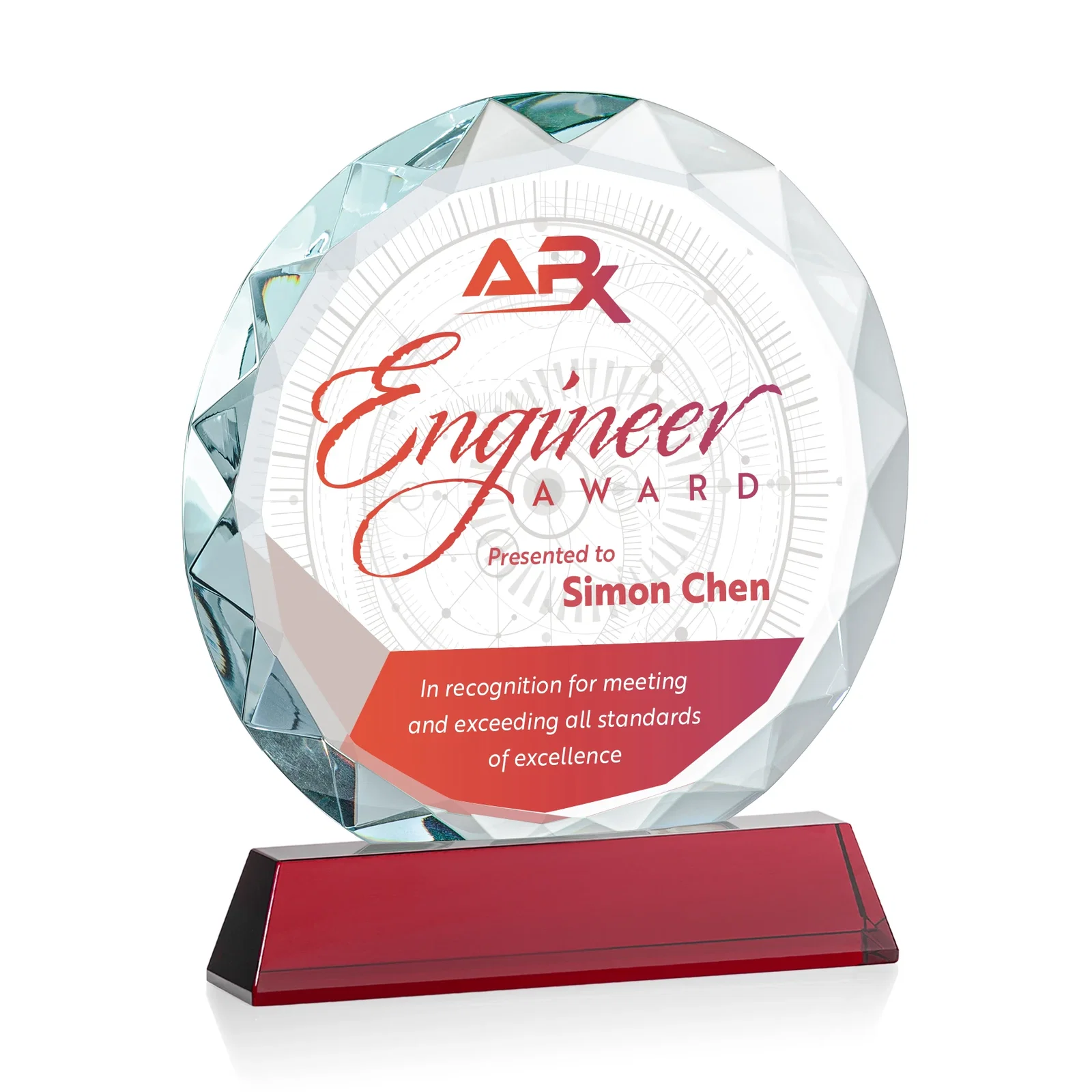 Custom engraved Optical Crystal Faceted Gemstone Award with Prismatic Finish, awards for company anniversary events