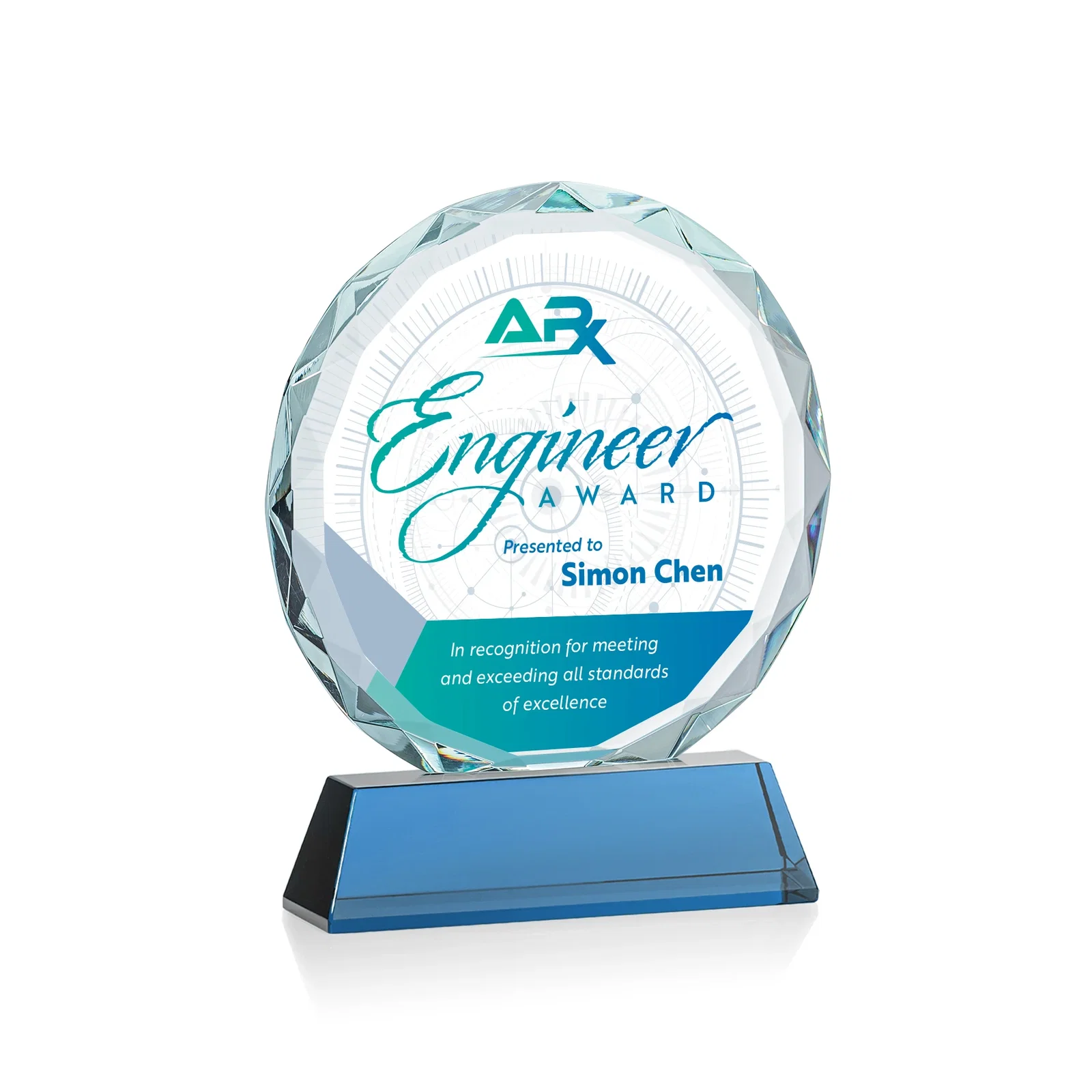 Custom Optical Crystal Faceted Gemstone Award with Prismatic Finish, awards, with your logo for sales achievement awards