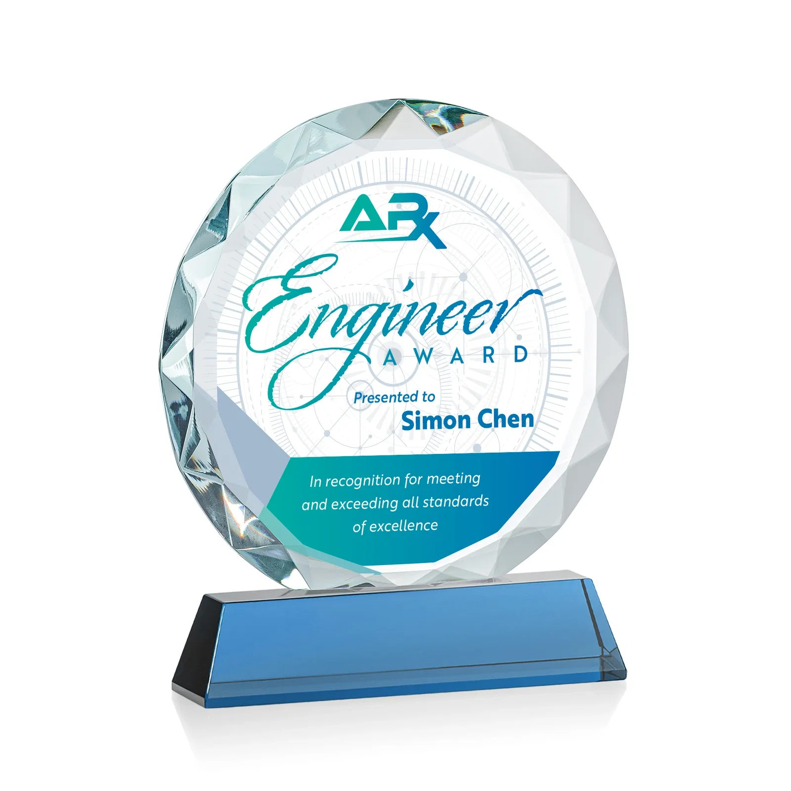 Custom Optical Crystal Faceted Gemstone Award with Prismatic Finish, awards, with your logo for retirement presentations