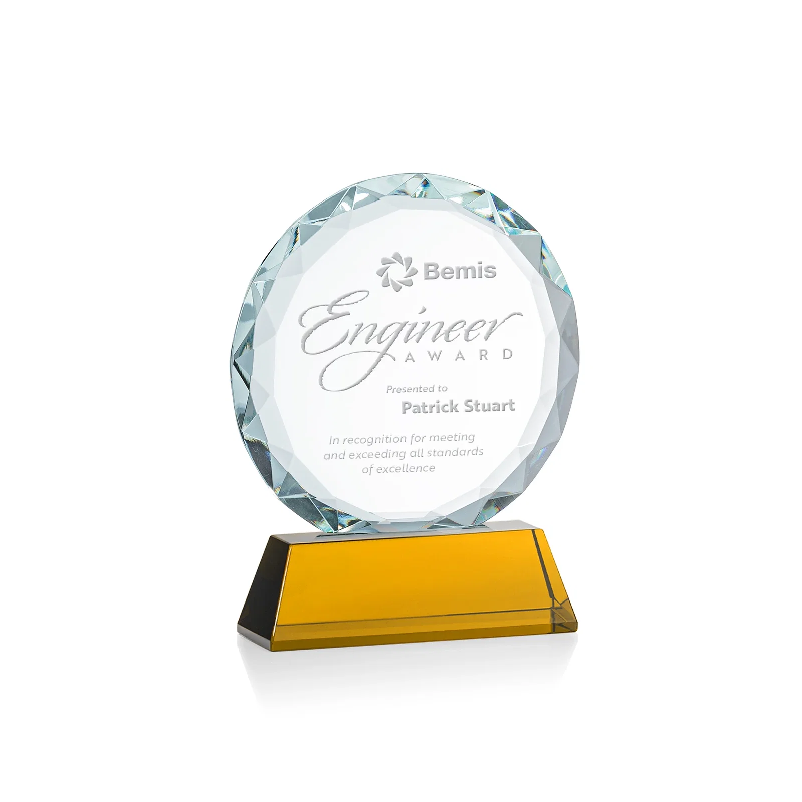 Custom Optical Crystal Faceted Gemstone Award with Prismatic Finish, awards for safety achievement programs