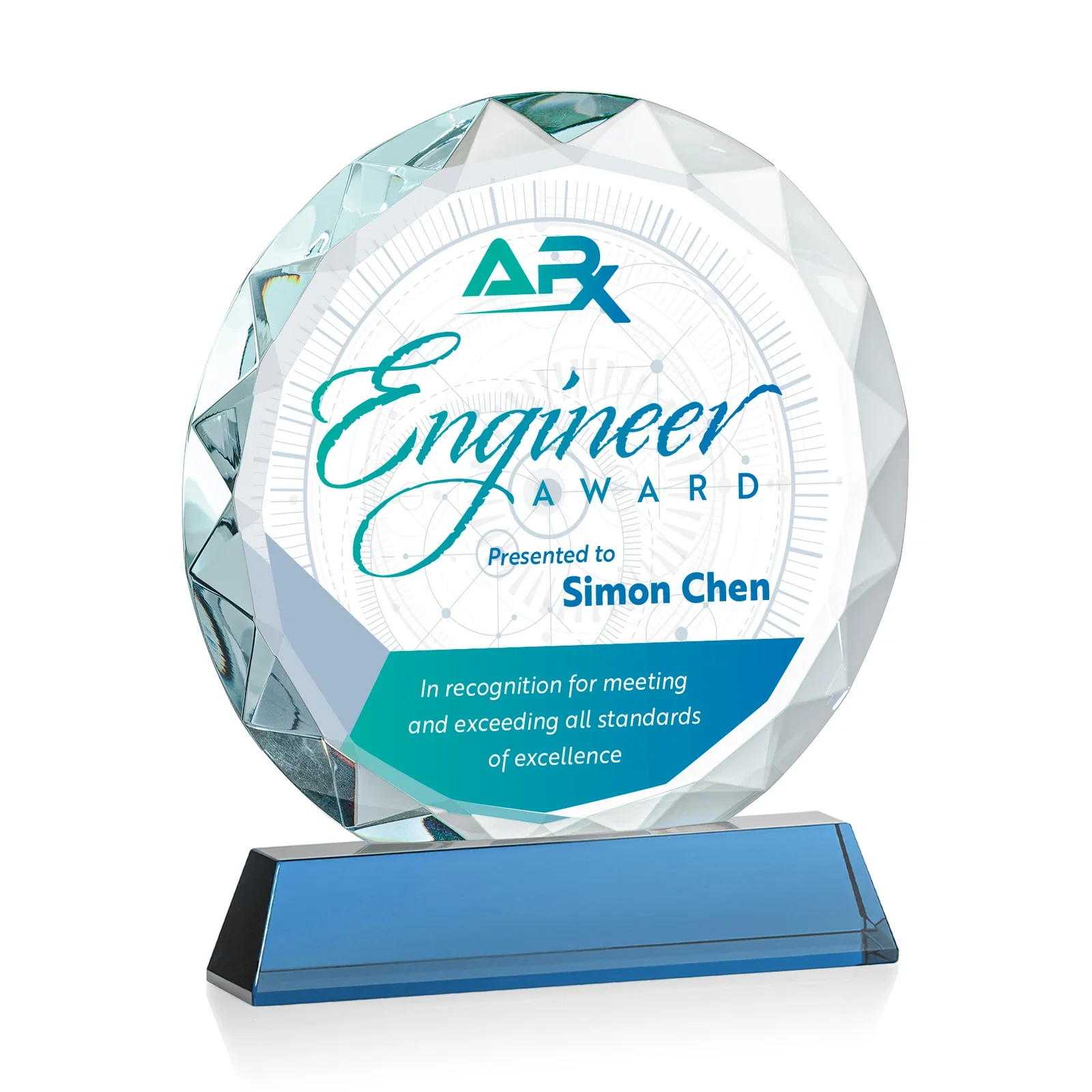 Custom Optical Crystal Faceted Gemstone Award with Prismatic Finish, awards, with your logo for team milestone celebrations