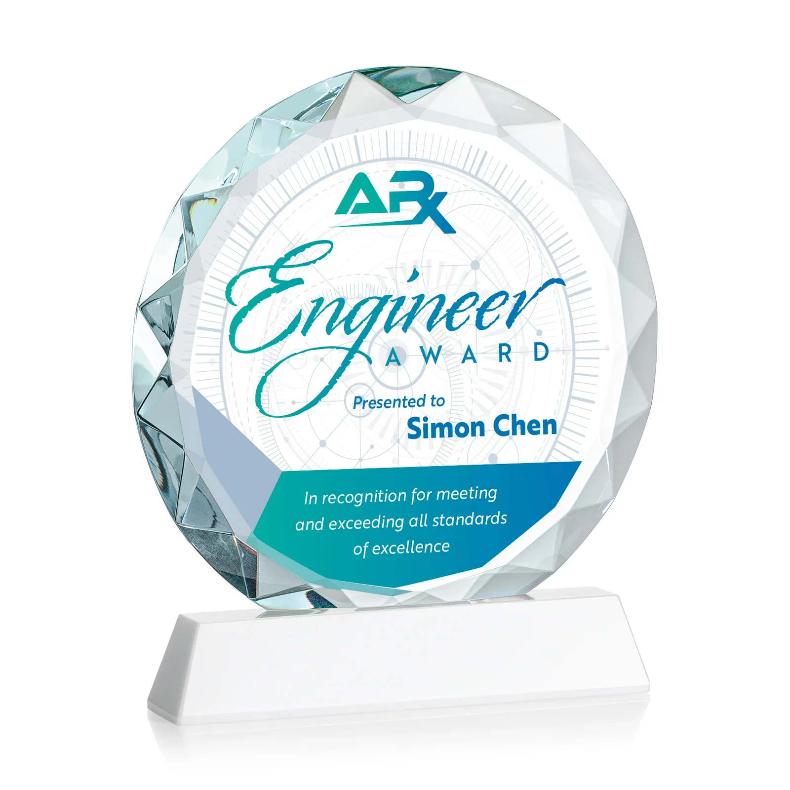 Custom Optical Crystal Faceted Gemstone Award with Prismatic Finish, awards, with your logo for company anniversary events