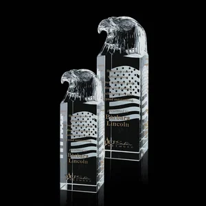 Optical Crystal Column Award Topped With an Eagle Head