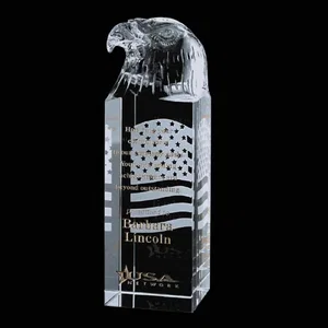 Optical Crystal Column Award Topped With an Eagle Head