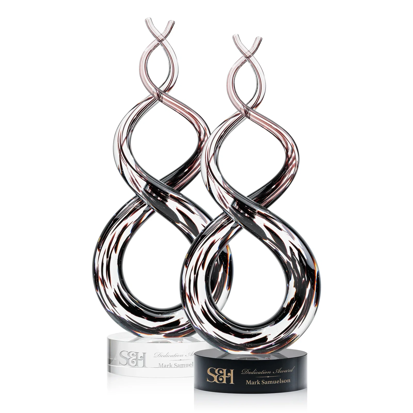 Custom Glass Sculpture Award With Compact Etch Area for a Short Name for employee recognition