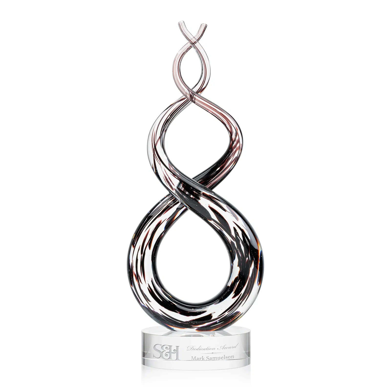 Custom Glass Sculpture Award With Compact Etch Area for a Short Name for corporate award ceremonies